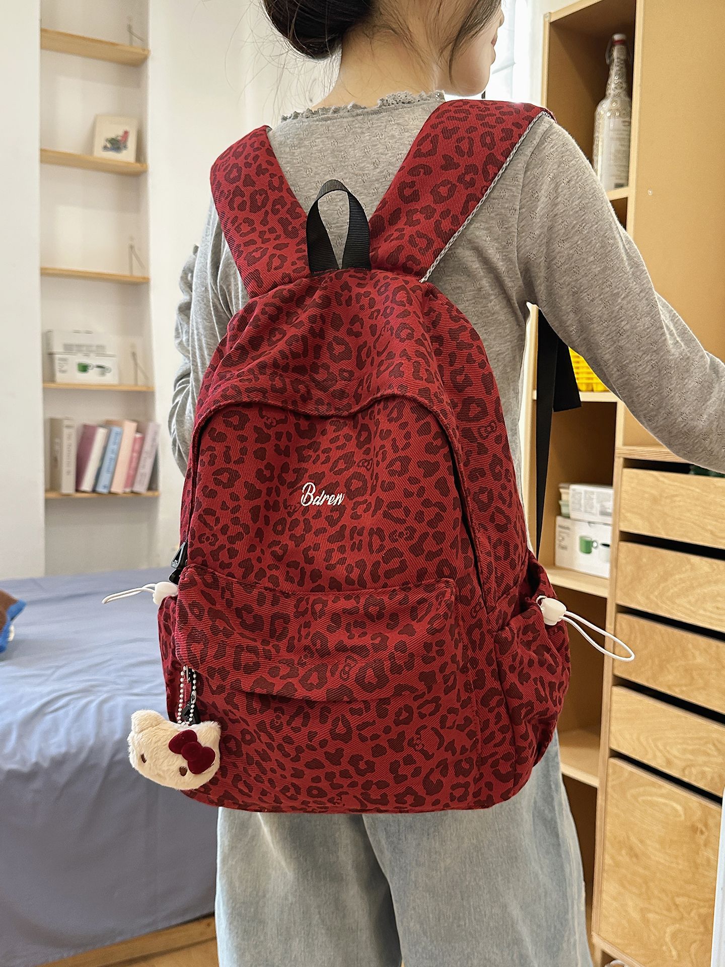 thumbnail video image 2 of Sunyuer Women Vintage Leopard Print Canvas Backpack, Cute Lightweight Travel Daypack, Fashion Large Capacity School Backpack with Plush Pendant for Daily Use, 2 of 10