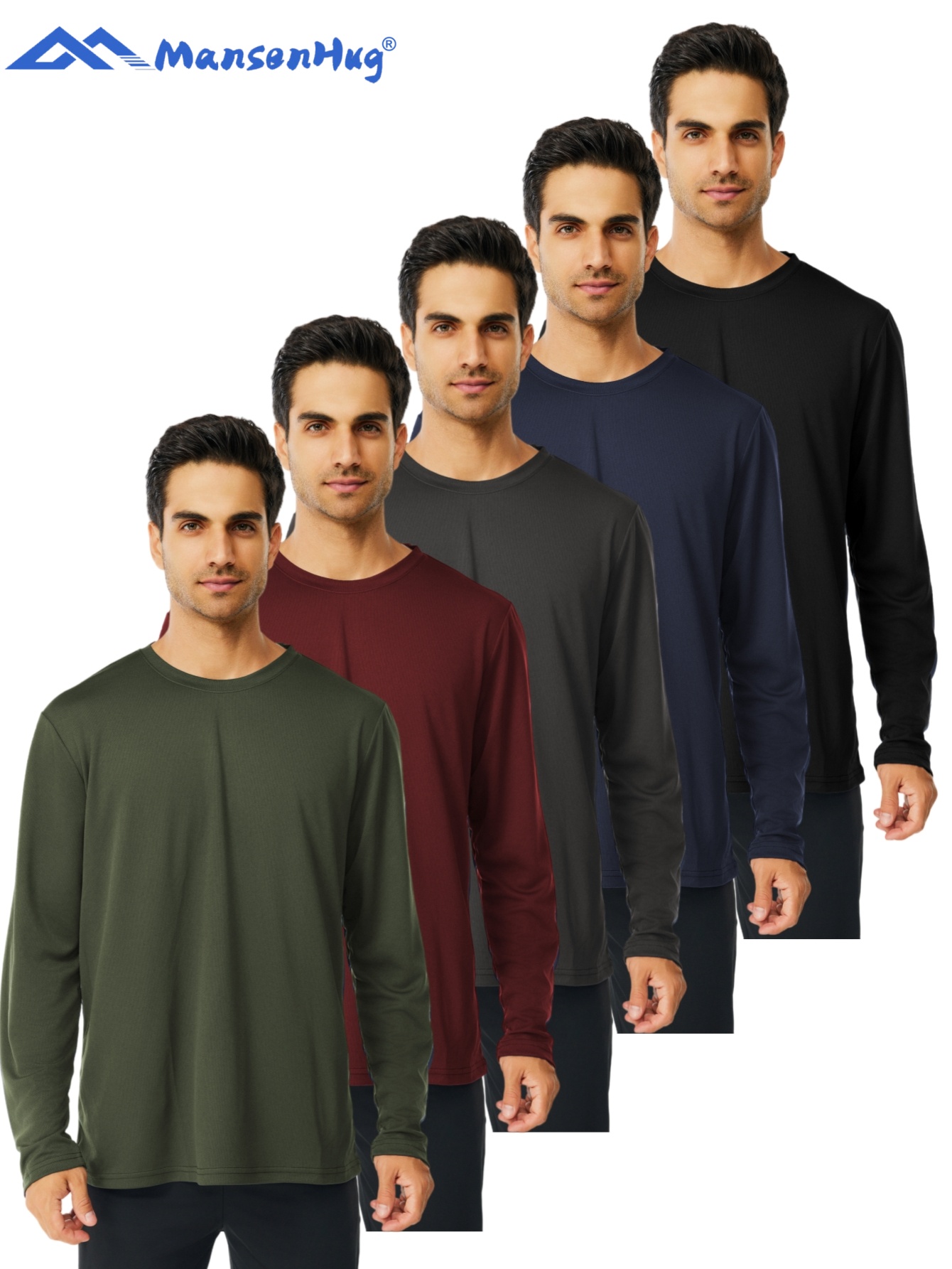 thumbnail video image 2 of MANSENHUG 5 Pack Long Sleeve Shirts for Men - Quick Drying Moisture Wicking Sun Protection T-Shirts for Fishing Workout Gym, 2 of 10