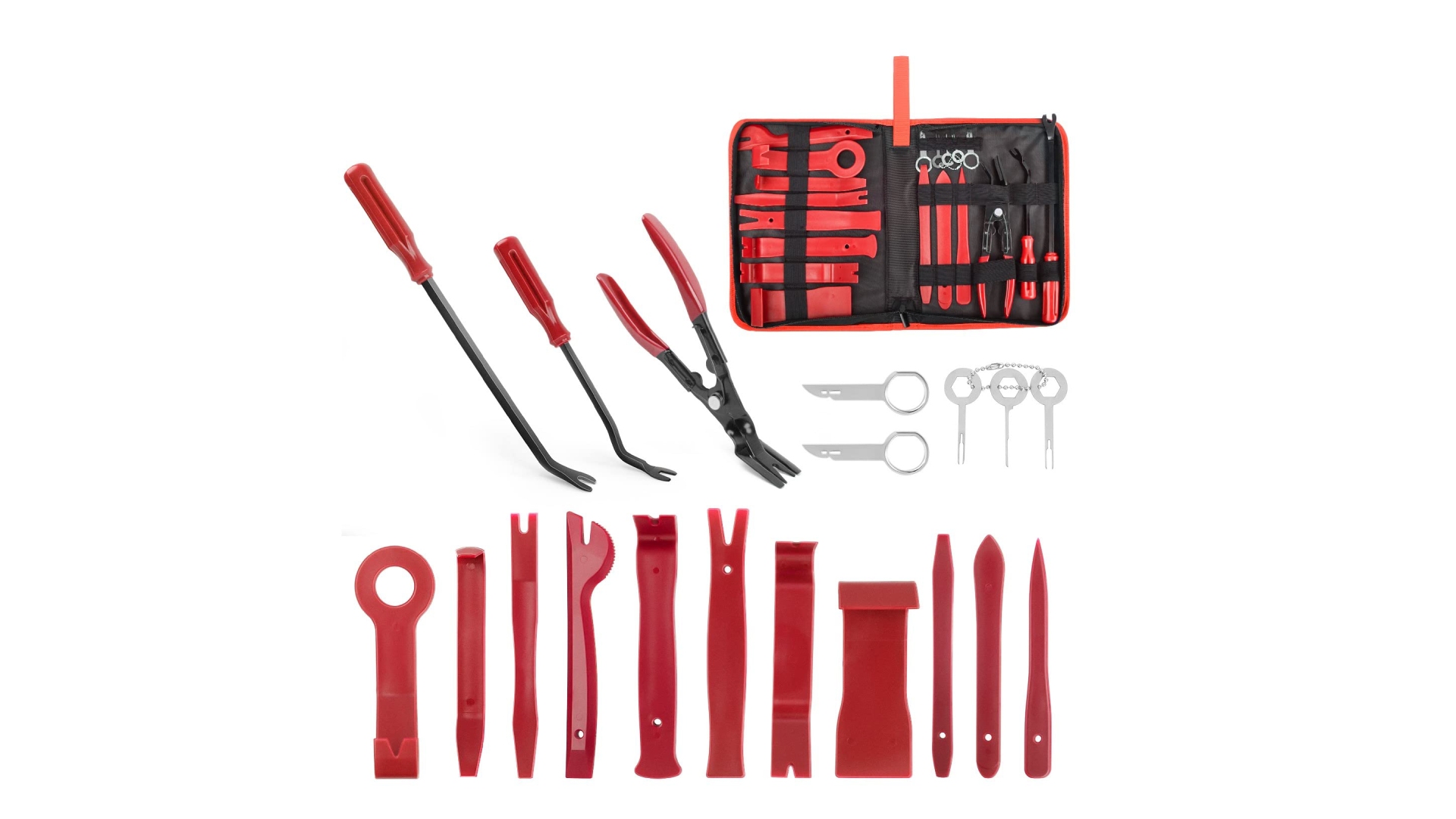 thumbnail video image 2 of GOOACC 19Pcs Trim Removal Tool Set Panel Fastener Clips Automotive Upholstery Pliers Removal Install Car Tool with Storage Bag for Trim Panel Audio Clip Pliers Terminal, 2 of 8