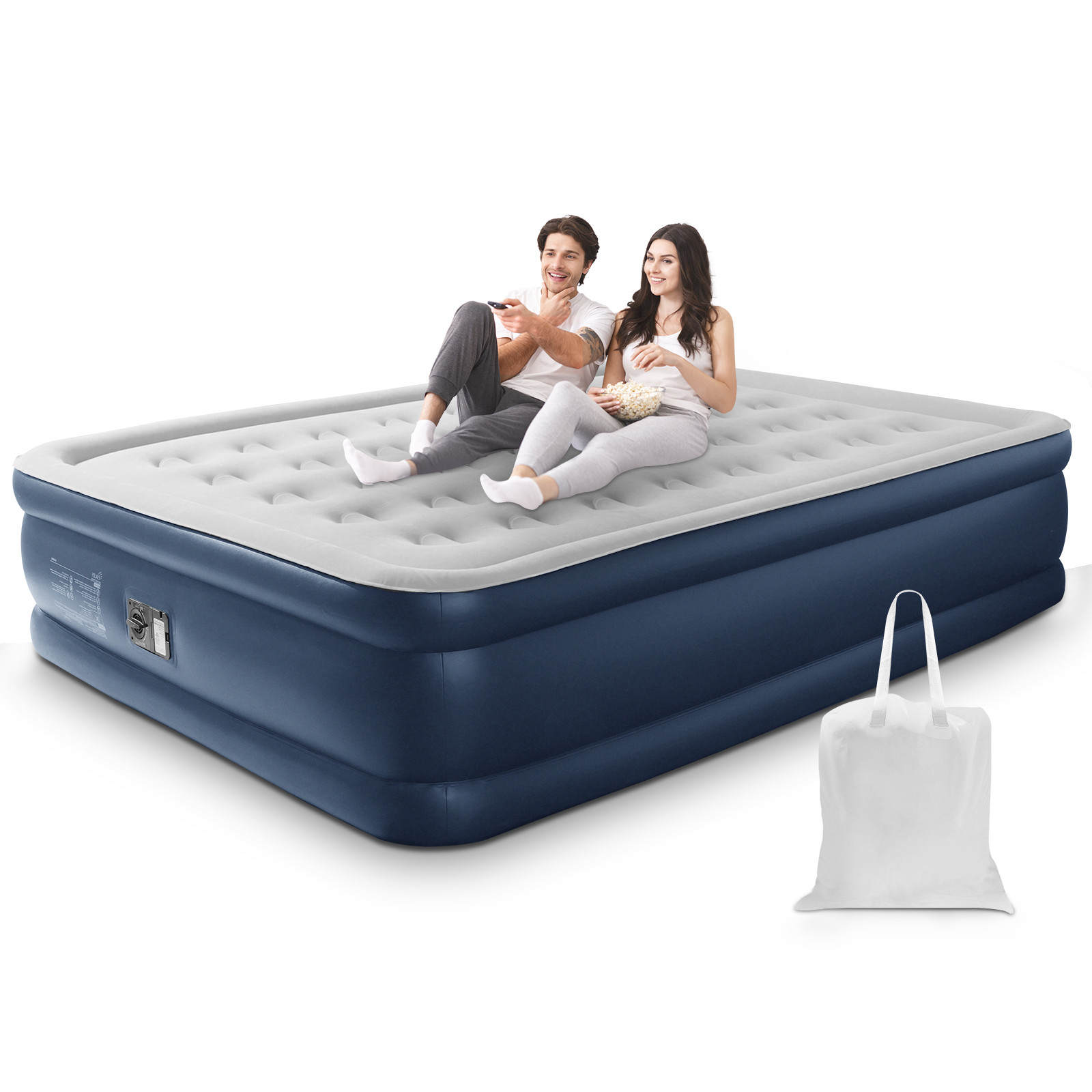 thumbnail video image 2 of Air Mattress, Inflatable Airbed Blow Up Bed with Built-in Electric Pump, Storage Bag, Power Adapter, Portable Air Bed for Camping, Travelling or Guests, Queen Size 80"x60"x18", 2 of 9