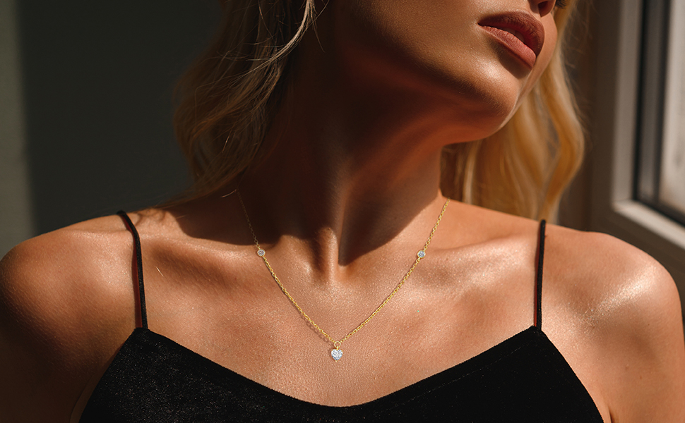 thumbnail video image 2 of Molenia 14K Gold Plated Dainty Heart Necklace for Women, 925 Sterling Silver Cubic Zirconia Eternal Love Heart Pendant, Trendy Jewelry Gifts for Women Her Mom, 2 of 9