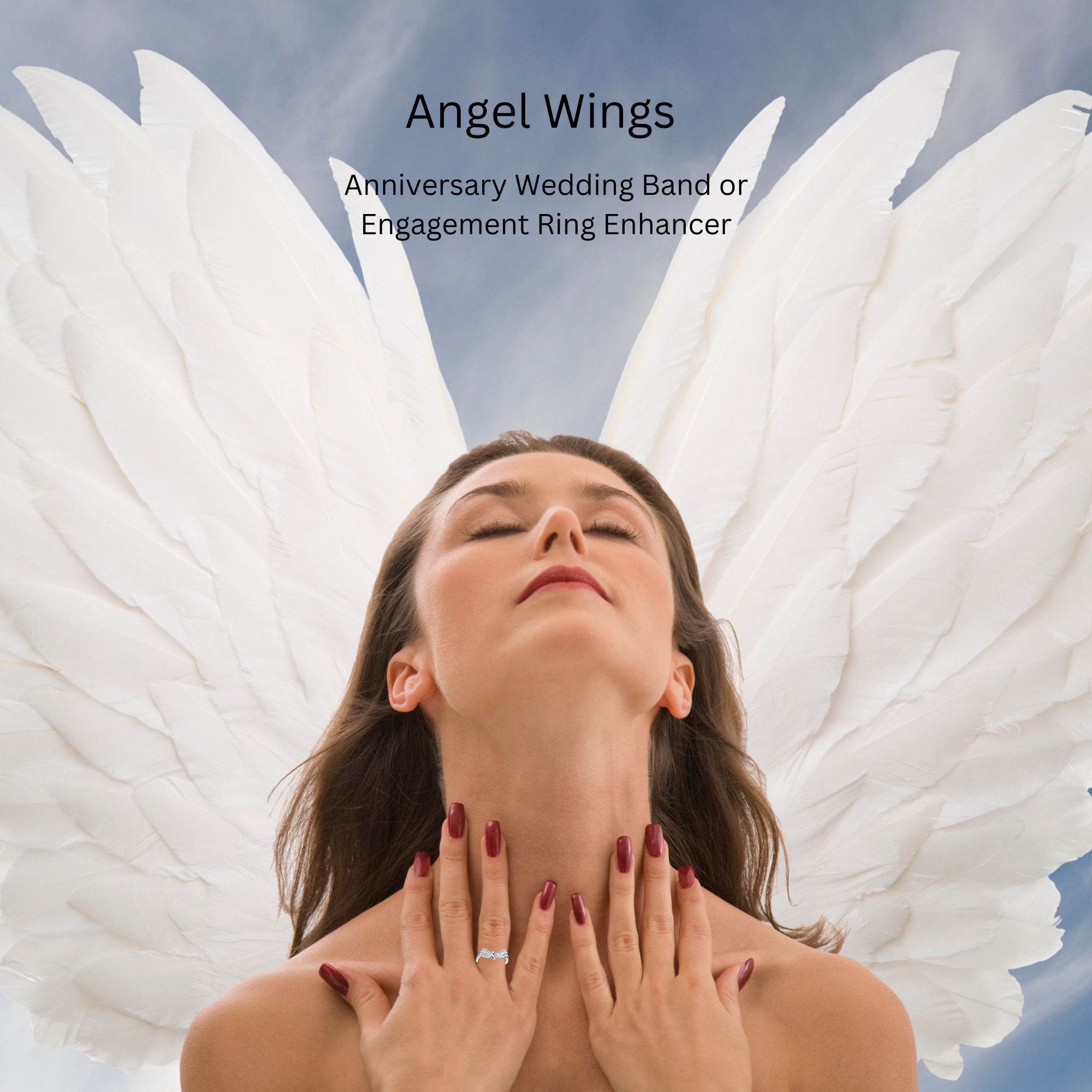 thumbnail video image 2 of Wings Anniversary Ring Enhancer for Women Heart Cut CZ Sterling Silver Ginger Lyne Collection, 2 of 7