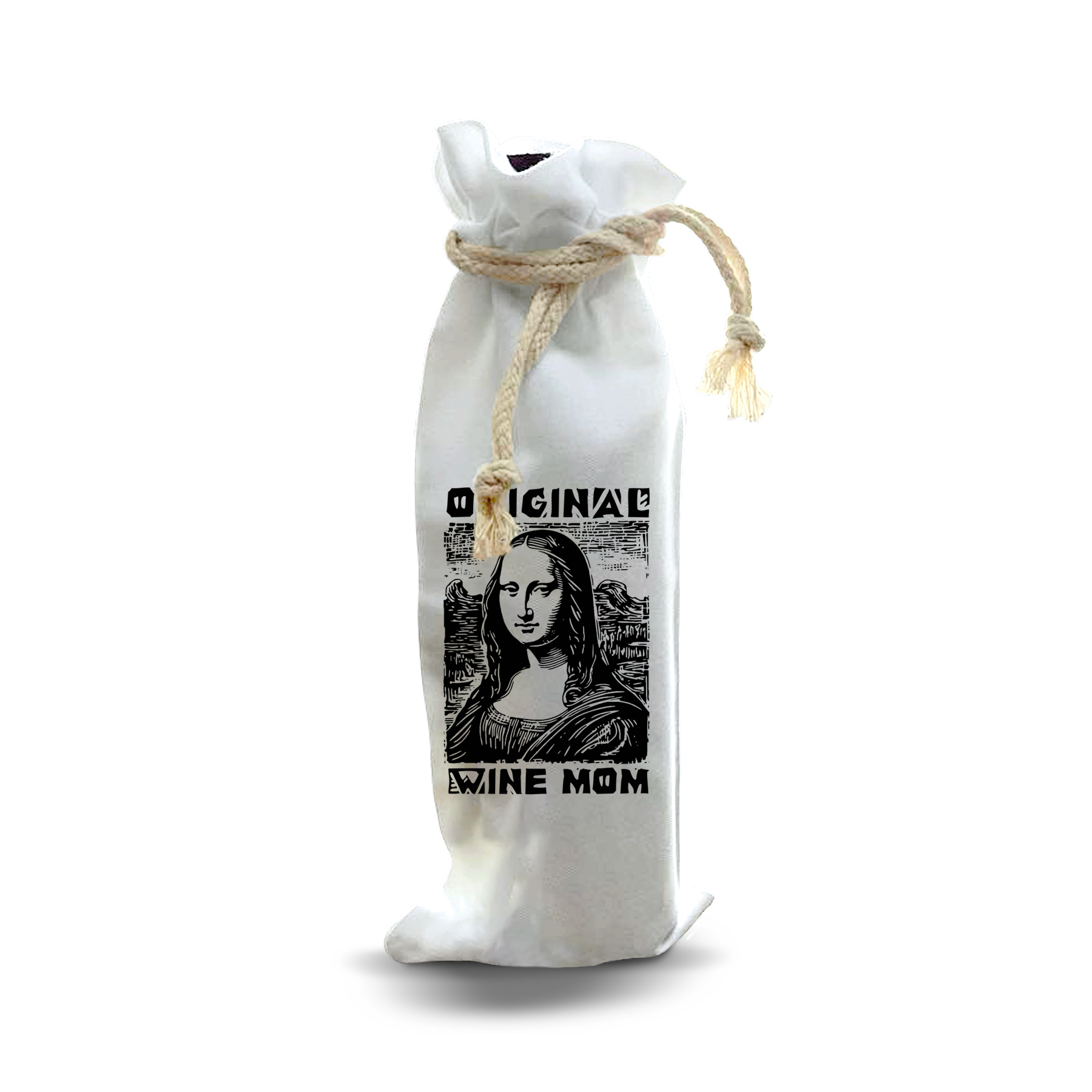 thumbnail video image 2 of Jolitee Reusable Canvas Wine Bottle Gift Bag – “Original Wine Mom” – Bold and Funny Statement Bottle Bag, 2 of 6