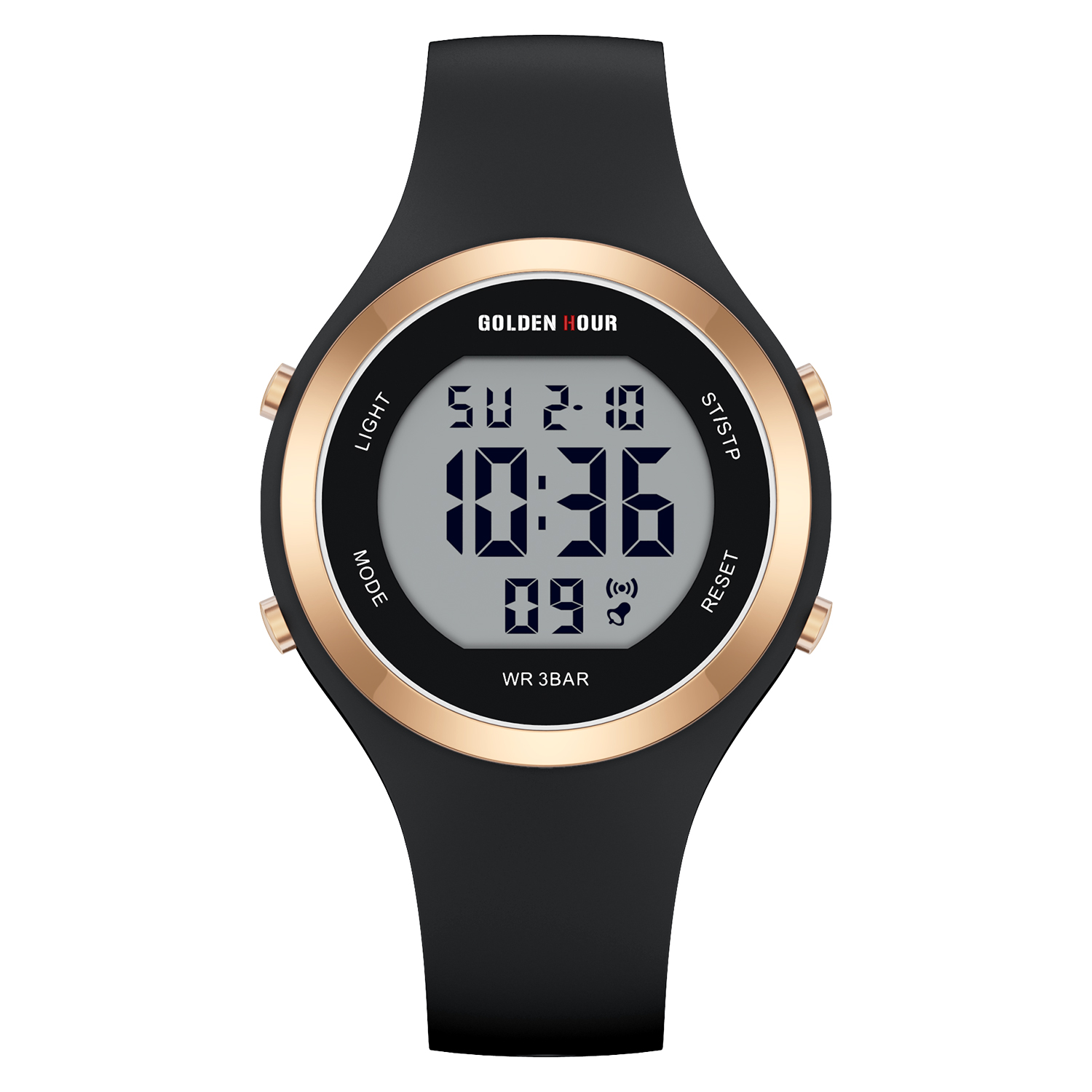 thumbnail video image 2 of GOLDEN HOUR Waterproof Sport Women's Digital Chronograph Silicone Strap Watch, 2 of 9