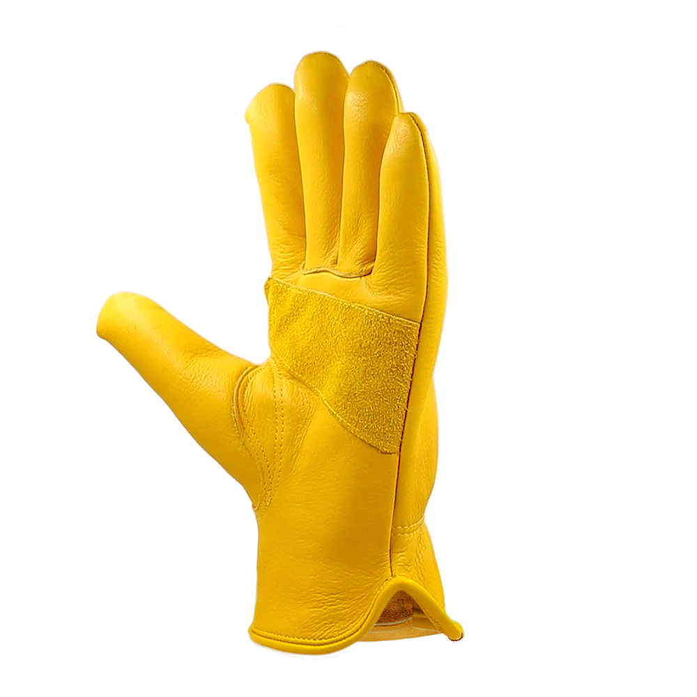 OZERO Flex Grip Leather Work Gloves | Flexible and Durable for Heavy-Duty Work Gardening Weeding (Color: Gold, Size: M)