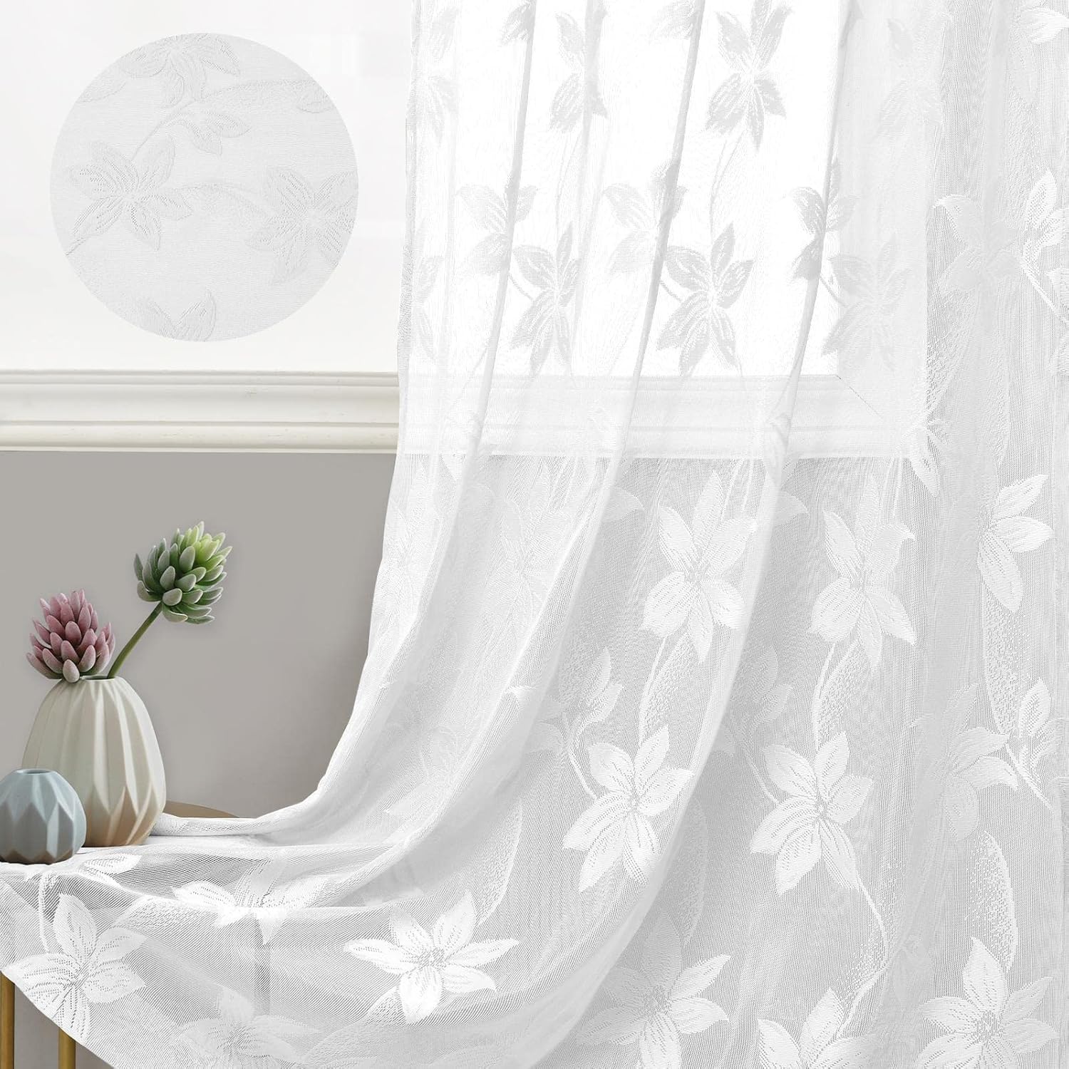 thumbnail video image 2 of XWZO Short Sheer Curtains for Small Window 2 Panels Set, Light flitering Transparent Rod Pocket Half Window Sheer Curtains for Kitchen Living Room Cafe, Ivory, 42 x 18 Inch, Ivory, 2 of 12