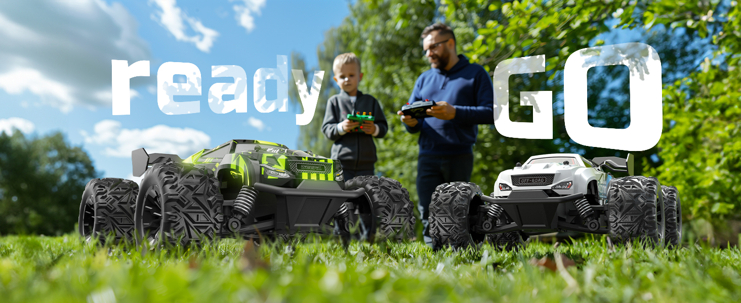 thumbnail video image 2 of DEERC Remote Control Car, 2.4Ghz Glowing RC Cars W/ 2 Rechargeable Batteries for 40 Min Play, All Terrain Off-Road Monster Truck Toys for Boys Kids Age 4-7 8-12 Birthday Xmas Gift, 2 of 8