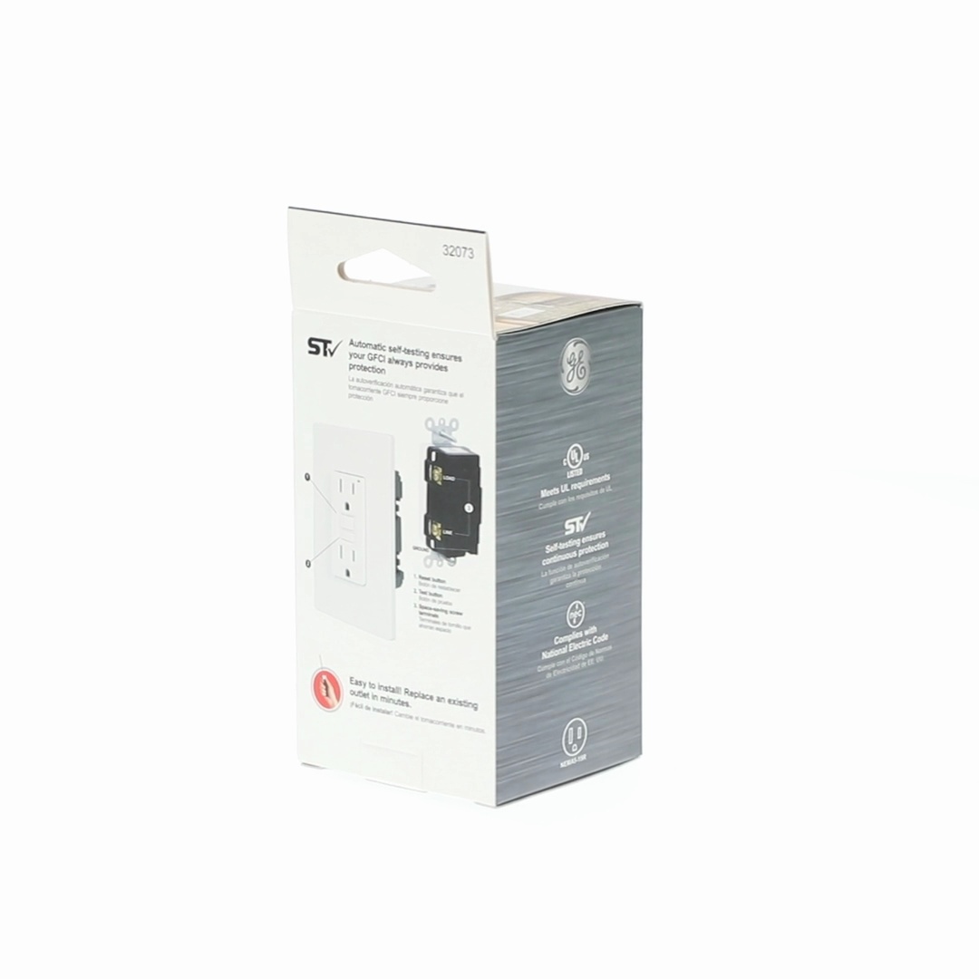 GE, 15A GFCI Outlet, 32073, White with Automatic Self-Testing