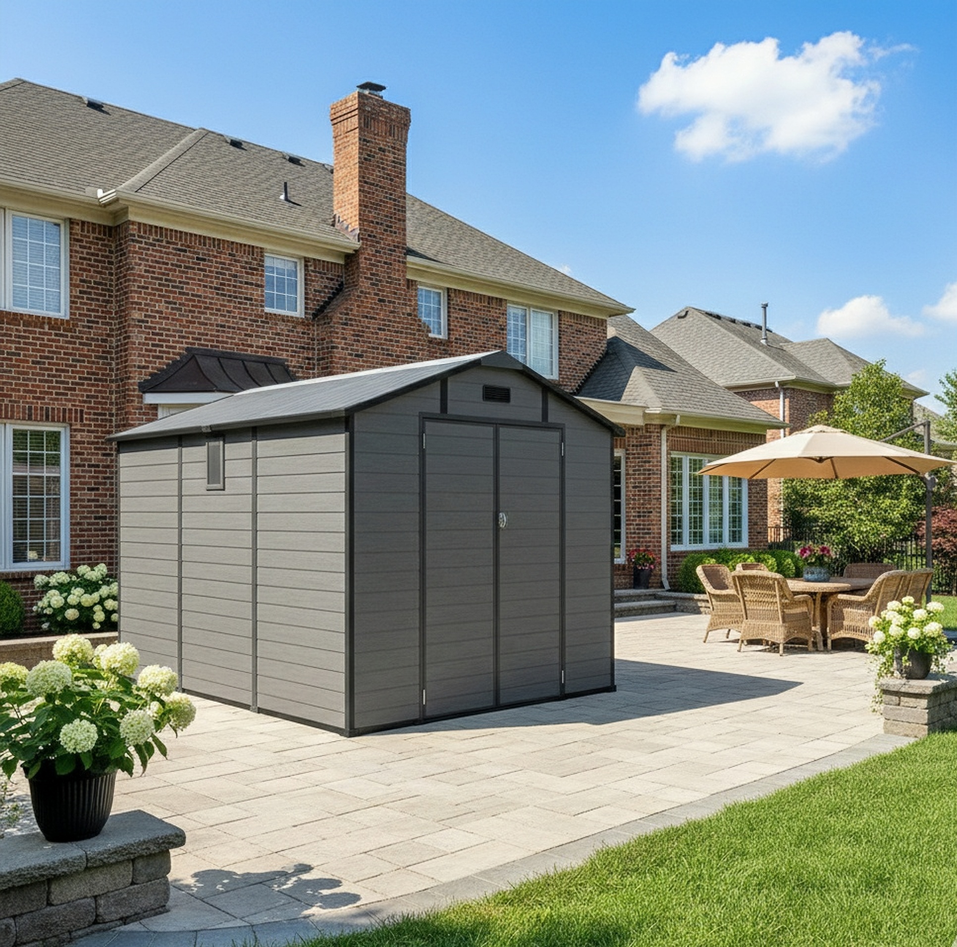 8x10 FT Large Outdoor Storage Shed with Floor & 2 Windows, Resin Tool ...