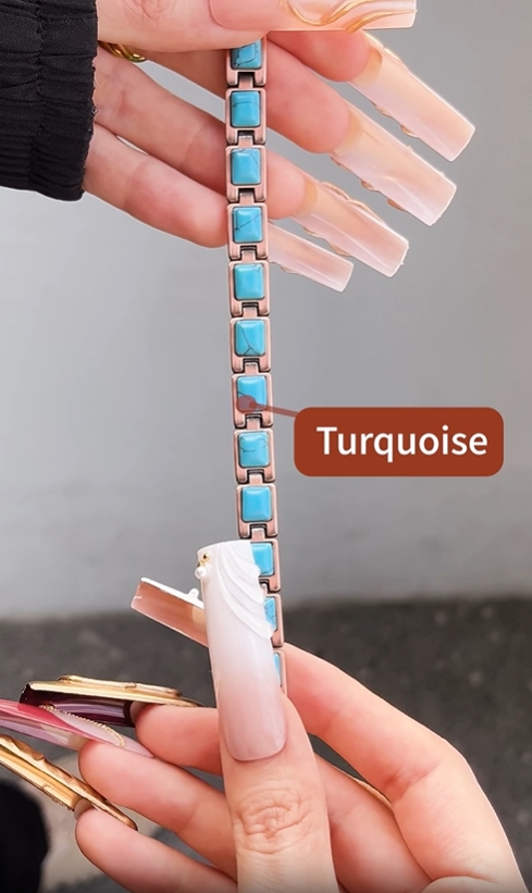 thumbnail video image 2 of Wollet Copper Magnetic Bracelet Rings for Women, Blue  Turquoise Bracelet, Jewelry Gift for Mother's Day, 2 of 11