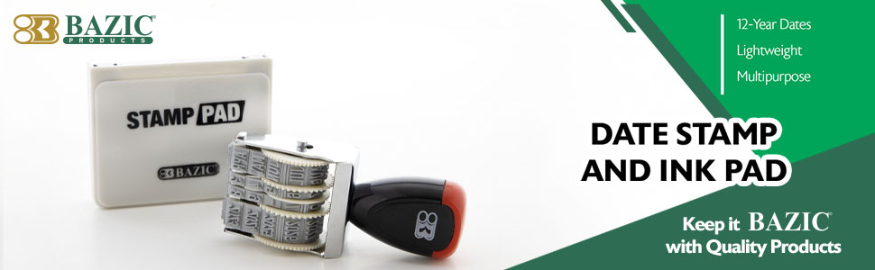 thumbnail video image 2 of BAZIC Date Stamp & Black Ink Pad, 12 Years of Dates, Nickel-Plated Steel Stamps, 2-Pack, 2 of 8