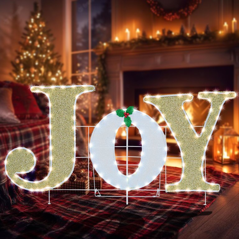 Christmas LED Light,JOY Candy Tinsel Yard Light Decorations Prelit Lights,Red Peppermint Candy Lawn Stake Signs LED JOY Yard Sign Lawn Outdoor Patio Sign for Garden Christmas Decor