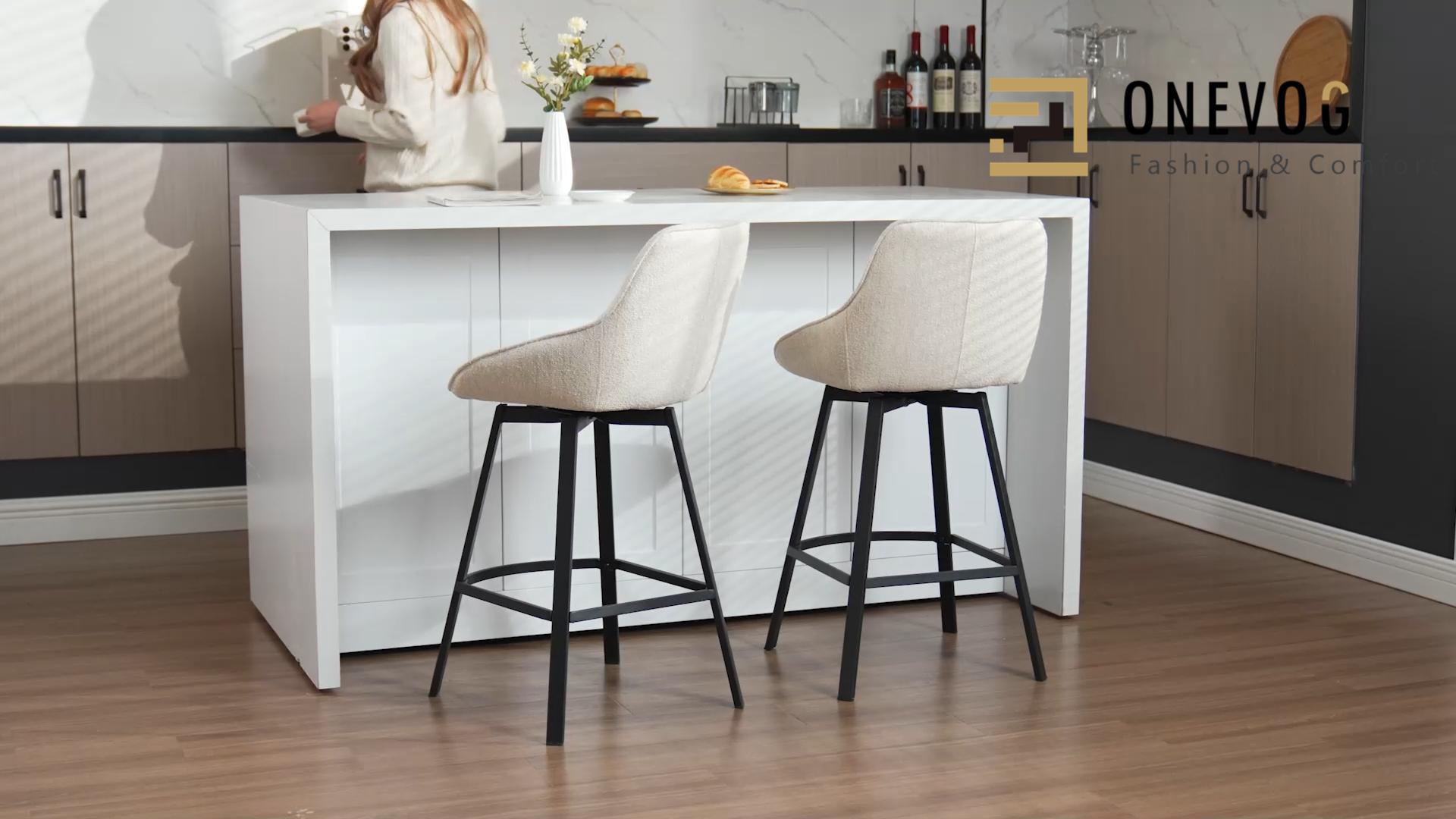 thumbnail video image 2 of ONEVOG 25.6" Swivel Counter Stools Set of 3,Linen Upholstered Bar Stools with Full Back,Modern Counter Height Bar Stools with Black Metal Legs for Kitchen Island,Gray, 2 of 11