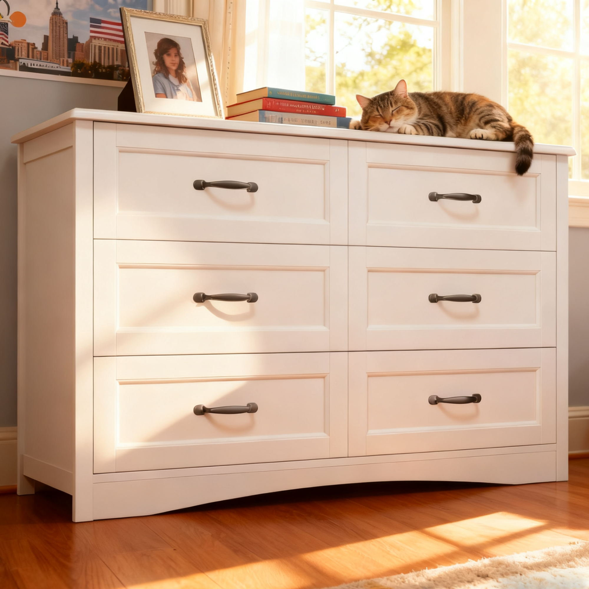 thumbnail video image 2 of Dresser for Bedroom, Lofka 6 Drawer Dresser with Metal Handle, Chest of Drawers for Living Room, 2 of 11