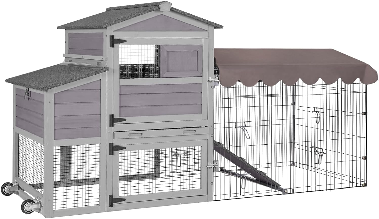 thumbnail video image 2 of Aivituvin 79.1" Chicken Coop with Wheels for 4–6 Chickens, Large Mobile Chicken House with Metal Run, Weatherproof Outdoor Poultry Cage, 2 of 11