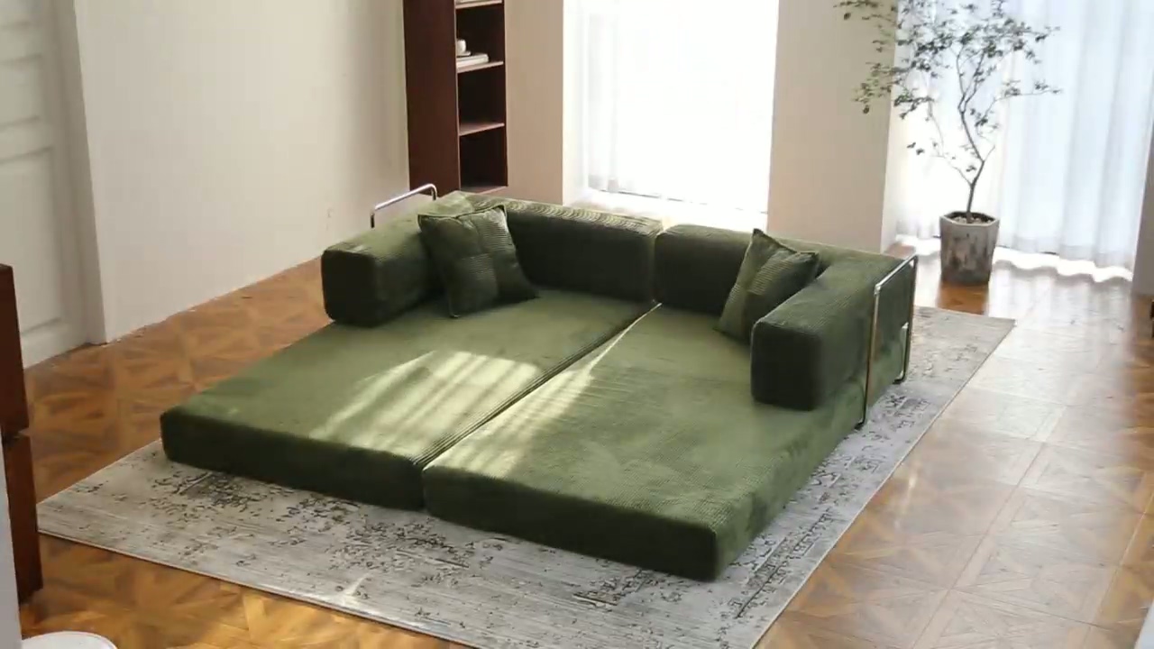 thumbnail video image 2 of LIAROO Convertible Sofa Bed, 78.8" Boneless Couch Corduroy Sleeper Sofa No Assembly Required Couch Bed for Living Room, 2 of 14