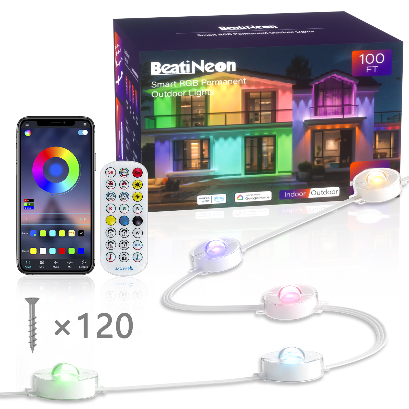 thumbnail video image 2 of Beatineon 100ft RGB+IC Permanent Outdoor Lights, Smart Landscape Lighting with App Control, IP68 Waterproof Color Changing Lights for House Perimeter, Fence, Patio (Spring Summer Decor), 2 of 14