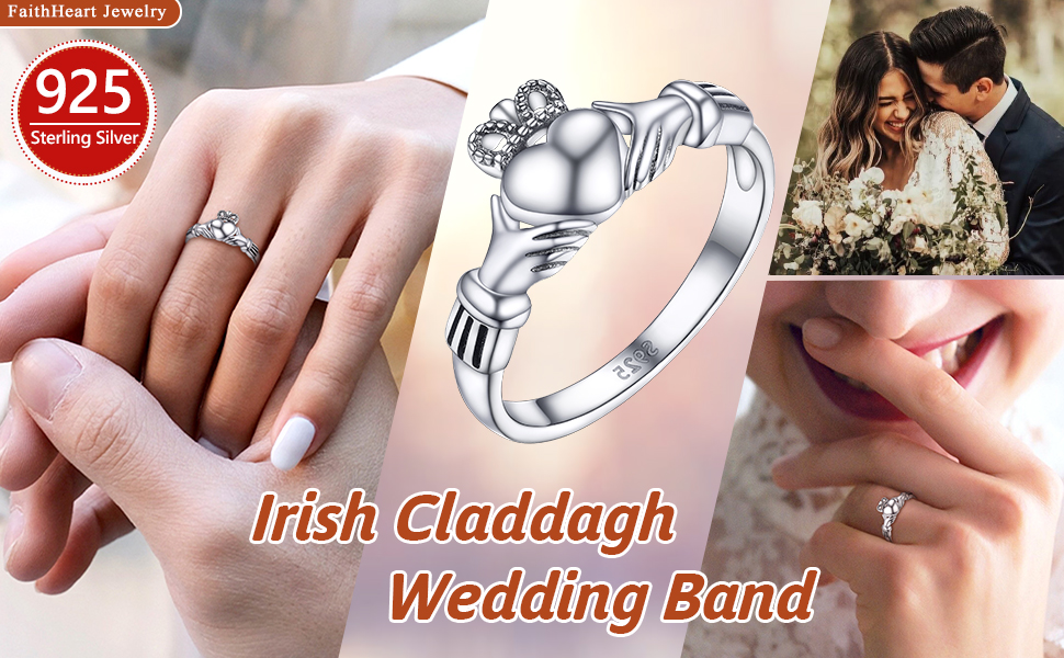 thumbnail video image 2 of FaithHeart Claddagh Ring for Women, 925 Sterling Silver Stackable Love Heart Celtic Knot Ring Crown Irish Promise Engagement Wedding Band Jewelry Gift for Her Valentine's Day Size 6, 2 of 8