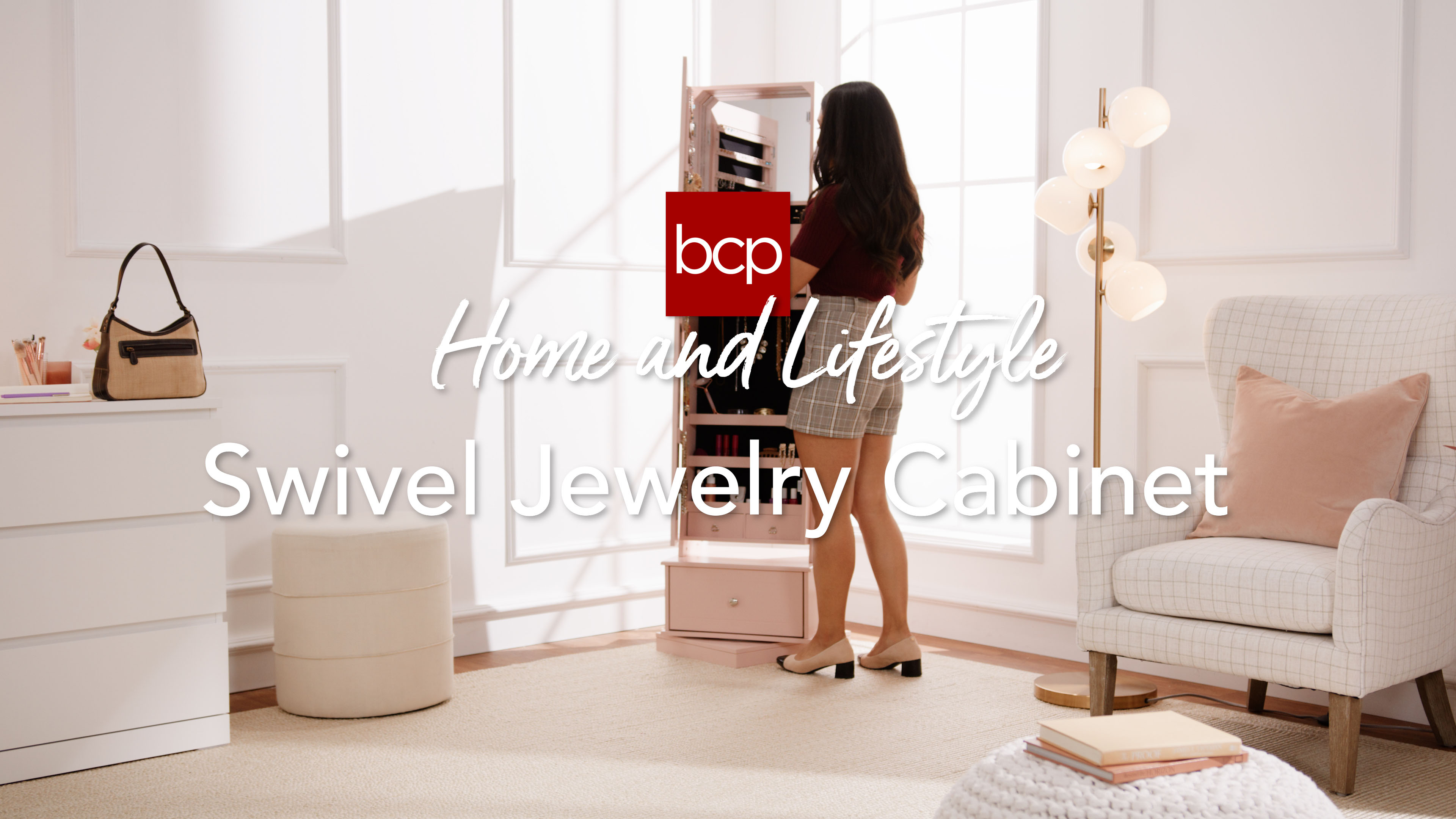 thumbnail video image 2 of Best Choice Products 360 Swivel Standing Mirrored Jewelry Cabinet, LED-Lit Makeup Organizer w/ Mirror - White, 2 of 10