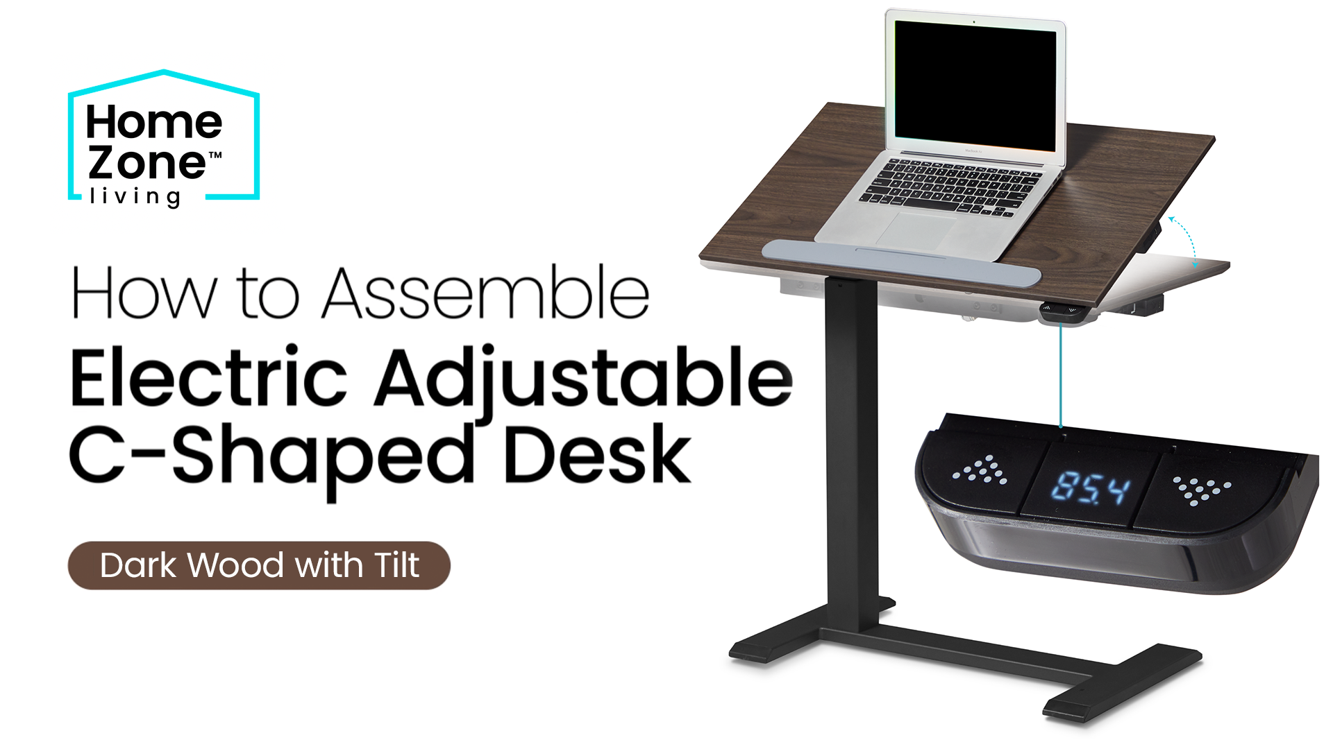 thumbnail video image 2 of Home Zone Living Overbed Bedside Table Adjustable Height 26.3" to 42.5", USB-C Rechargeable, with Tilt Top Option, Walnut, 2 of 8