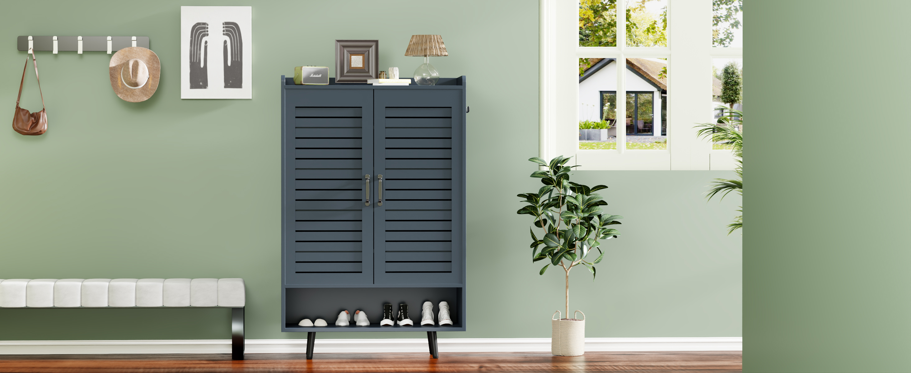 thumbnail video image 2 of Bel Ark Shoe Cabinet with Doors,7-Tier Modern Shoe Storage Cabinet with Adjustable Shelves,for Entryway Front Door Hallway Living Room,Blue, 2 of 9