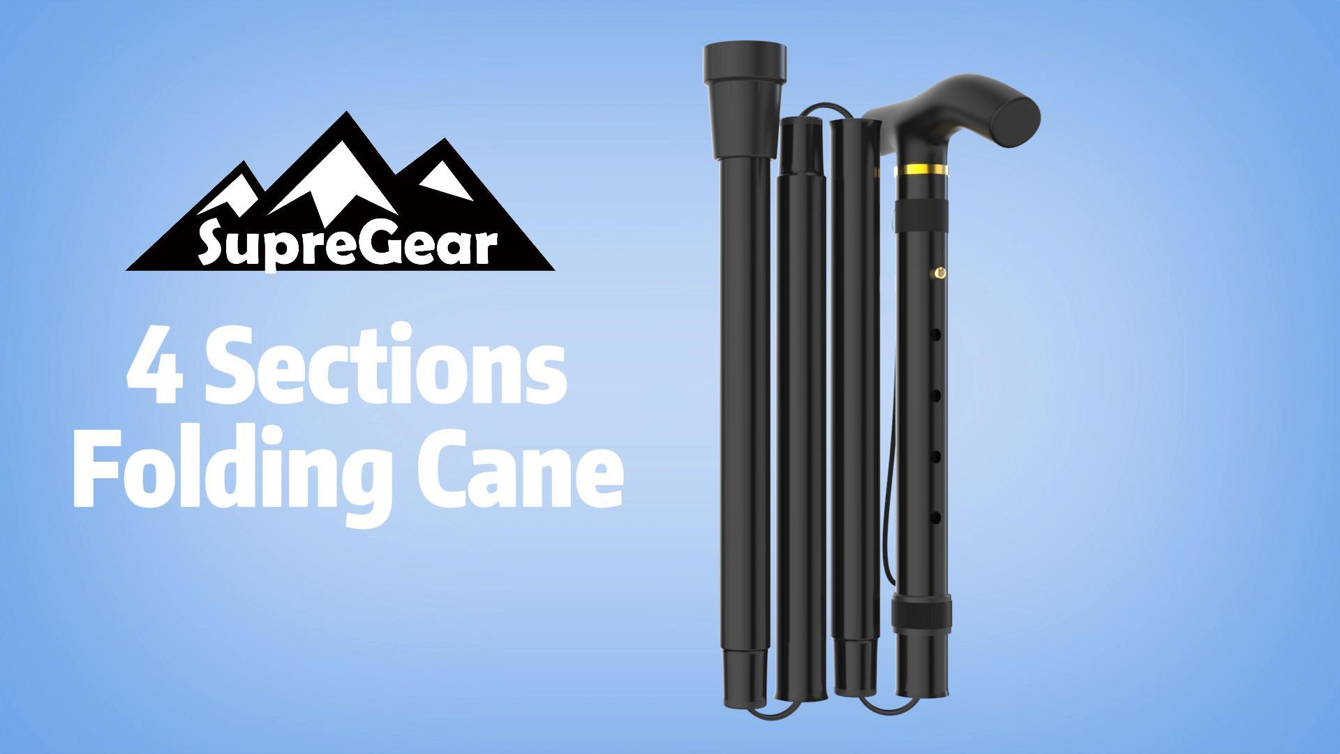 thumbnail video image 2 of SupreGear Folding Cane, 5-Level Lightweight Collapsible Adjustable Height Walking Stick for Seniors and Adults, 2 of 7