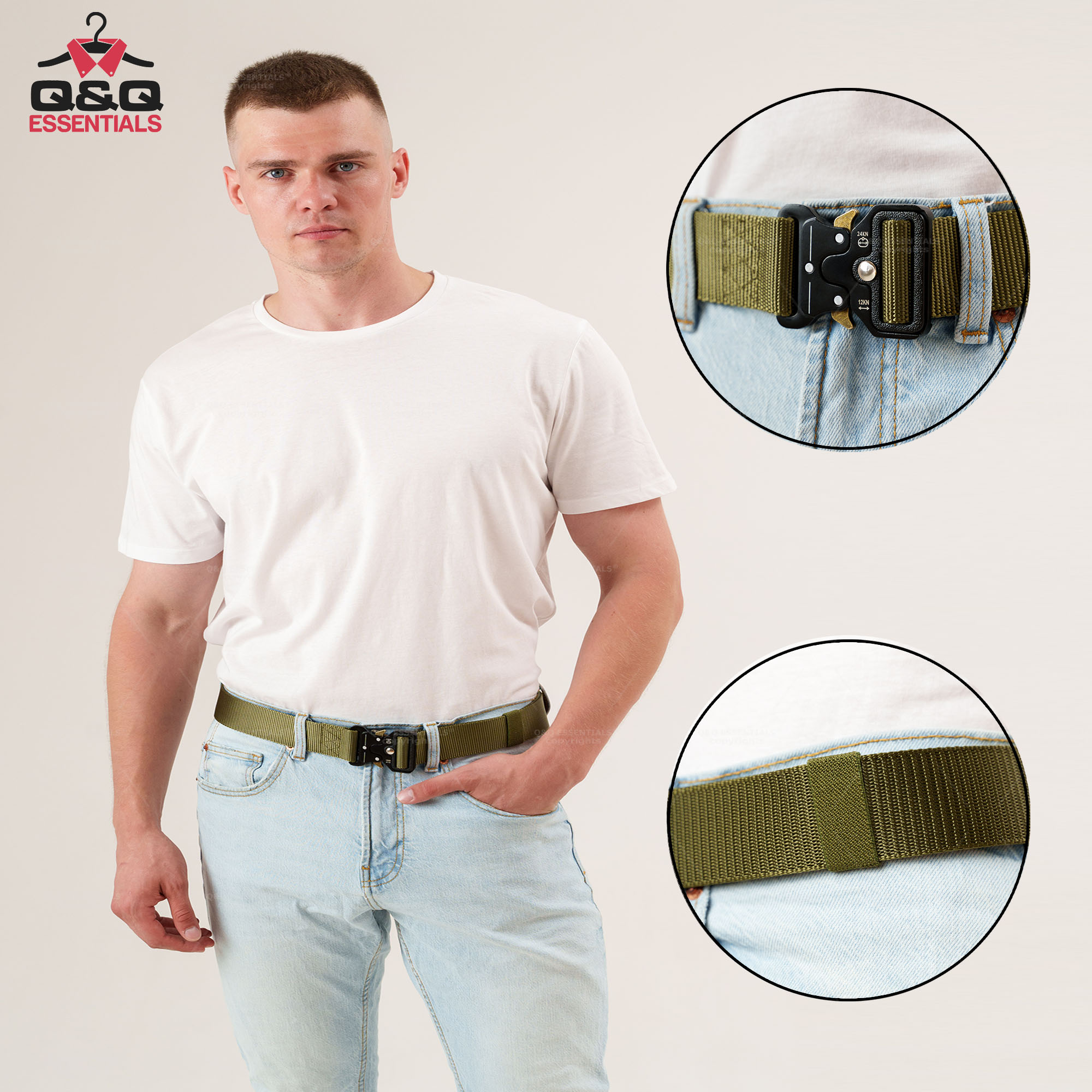 thumbnail video image 2 of Q&Q ESSENTIALS Men's Adjustable Everyday Nylon Belt with Easy-Open Buckle, 2 of 10