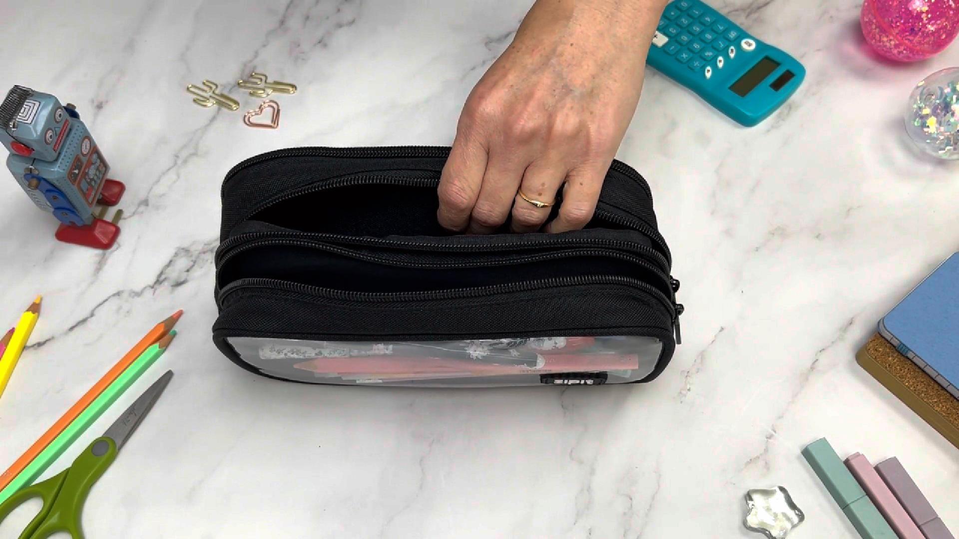 thumbnail video image 2 of ZIPIT Half & Half Pencil Case | Aesthetic Pencil Pouch for College and Office (Black), 2 of 8