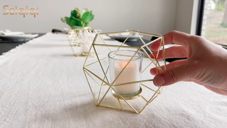 thumbnail video image 2 of Sziqiqi Geometric Candle Holder for Chrismas Thanksgiving Decor Tealight & Votive Candles with Glass for Table Centerpiece Set of 6, Gold, 2 of 9