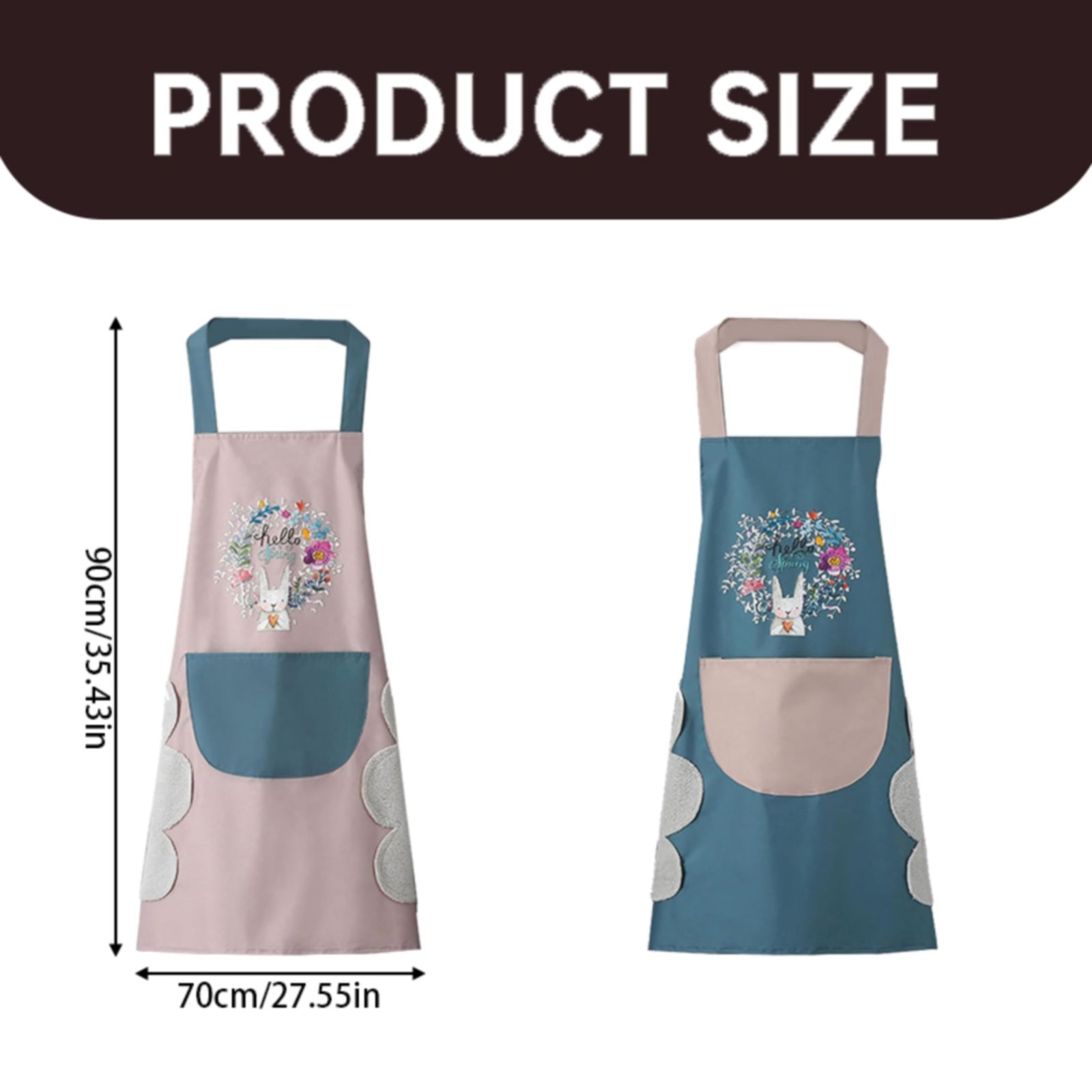 thumbnail video image 2 of Apron,Women Kitchen Apron With Hand Wipe Pockets For Cooking Baking Wipeable Oil Proof Cartoon Wreath Rabbit Kitchen Nail Shop Apron, 2 of 10