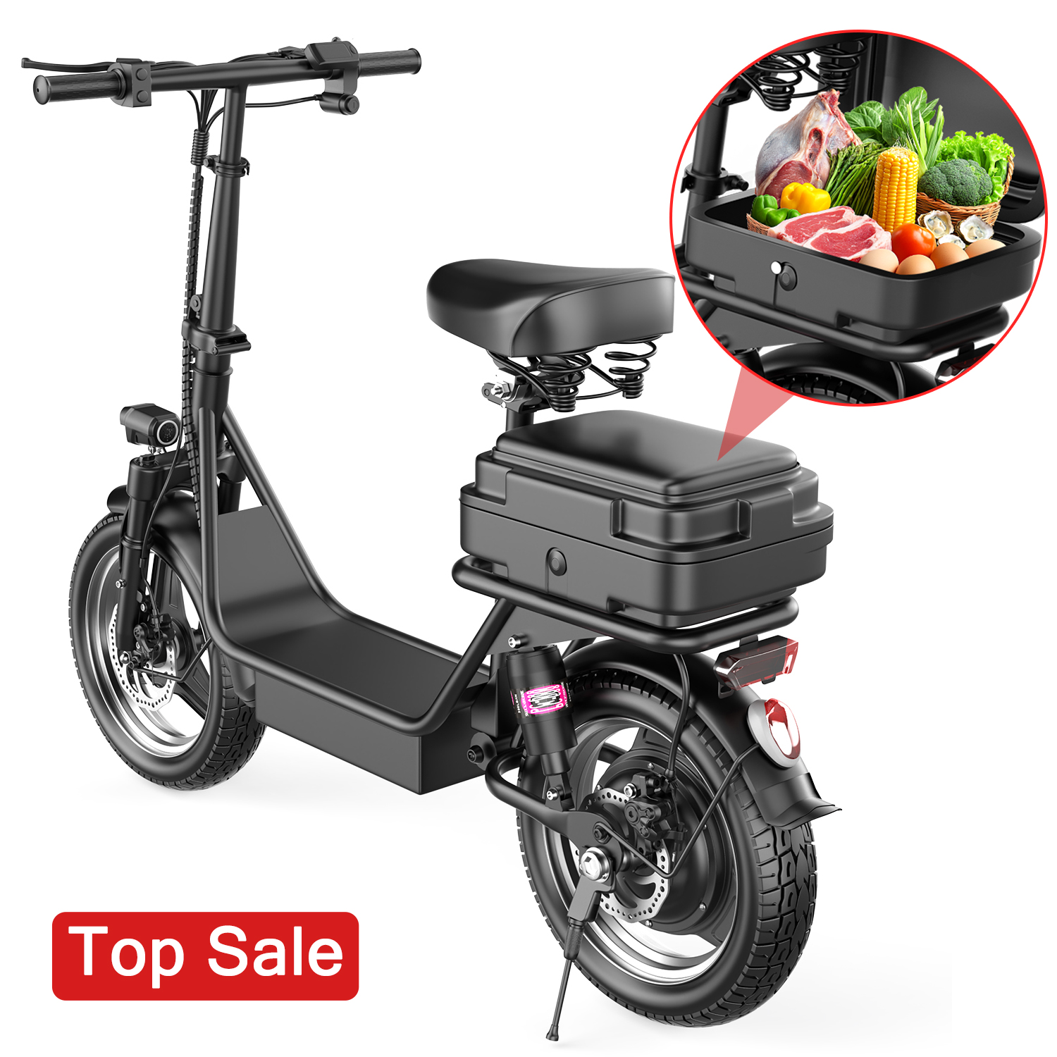 thumbnail video image 2 of 1200W 25MPH Electric Scooter with Seat,30 Miles,14'' Puncture-Resistant Double-Layer Tires,48V 15A Battery with Waterproof Charging Port,High-Quality Waterproof R-Box, 3-Speed Commuter Escooter, 2 of 9