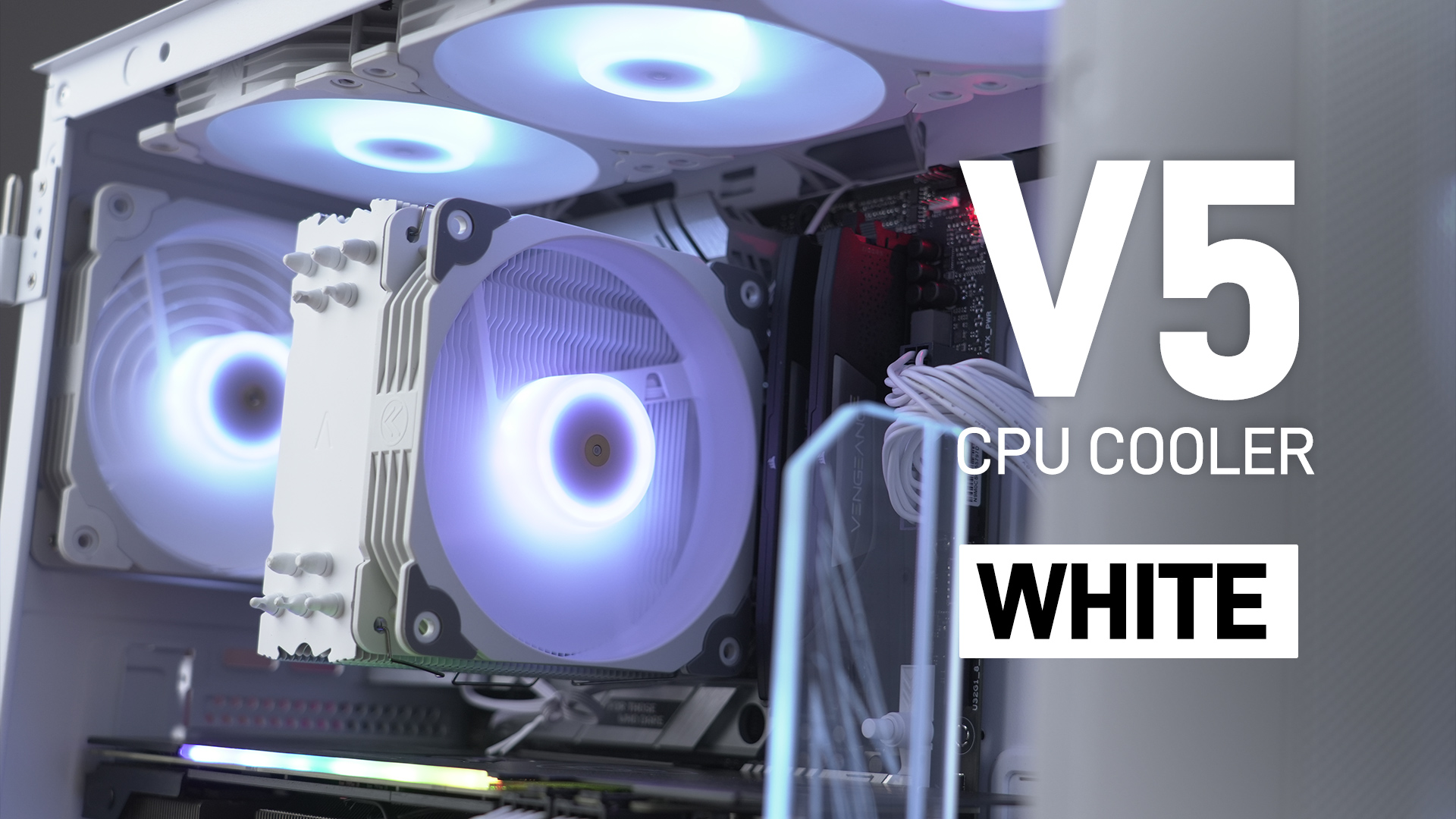 thumbnail video image 2 of Vetroo V5 White CPU Air Cooler w/ 5 Heat Pipes 120mm PWM Processor Cooler for Intel LGA 1851/1700/1200/115X AMD Ryzen AM5 & AM4 w/Addressable RGB Lighting Sync, 2 of 10