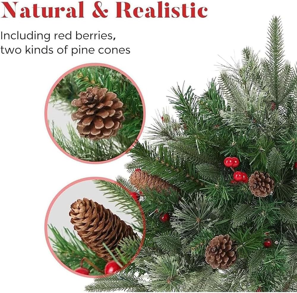 thumbnail video image 2 of CLIQKWEN pre-lit artificial christmas tree urn filler, Prelit Holiday Planter Filler, Battery Powered Lighted Artificial Xmas Pine Trees with Tripod Stake and 60 LED Lights, 2 of 10