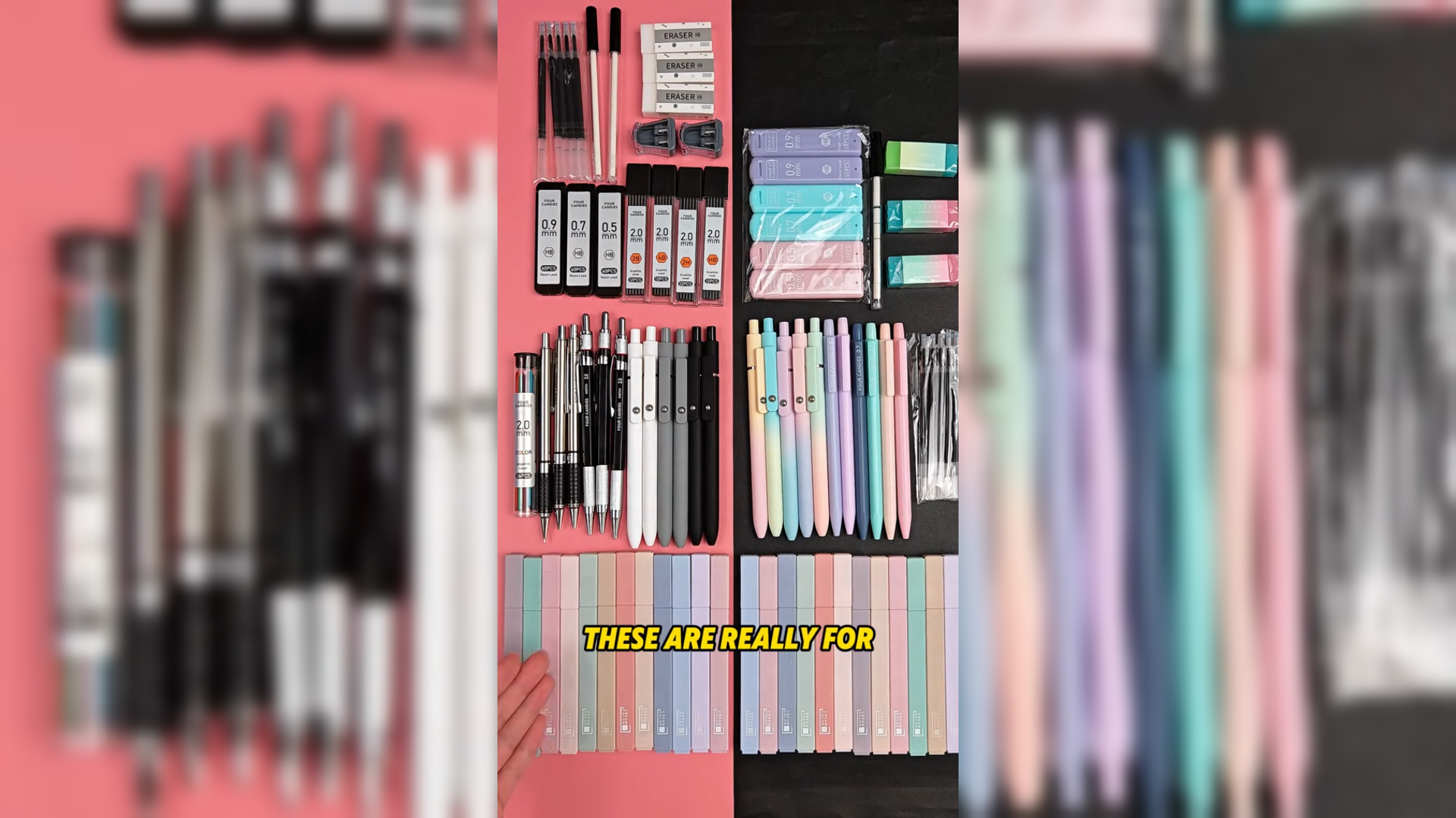 thumbnail video image 2 of Four Candies 45 PCS Office Supplies with Pen Case, 6 Gel Pens, 6 Art Mechanical Pencil Set, 12 Highlighters for College Essentials Office Stationery (Black), 2 of 7