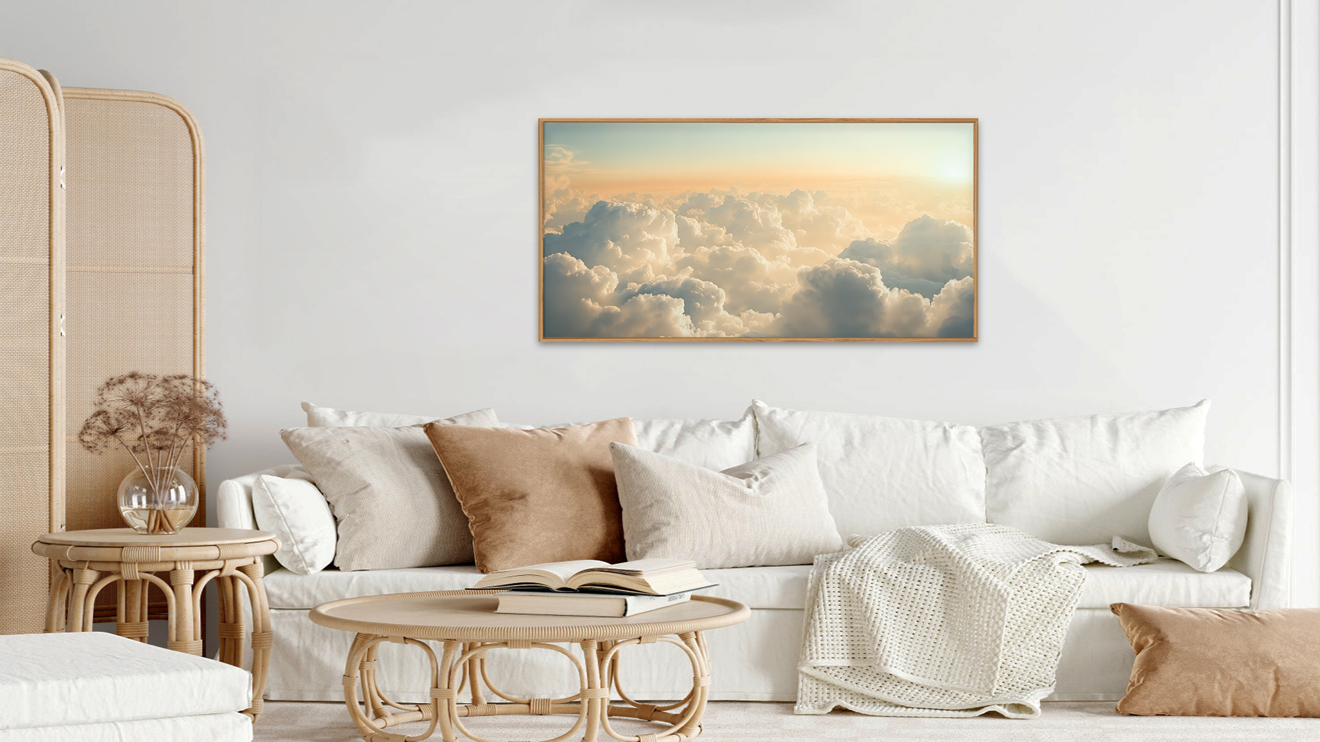 thumbnail video image 2 of TOARTi Large Vintage White Cloud Framed Canvas Wall Art Nature Landscape Sunrise Sky Painting Modern Artwork for Living Room Bedroom Office 20x40 Inch, 2 of 10