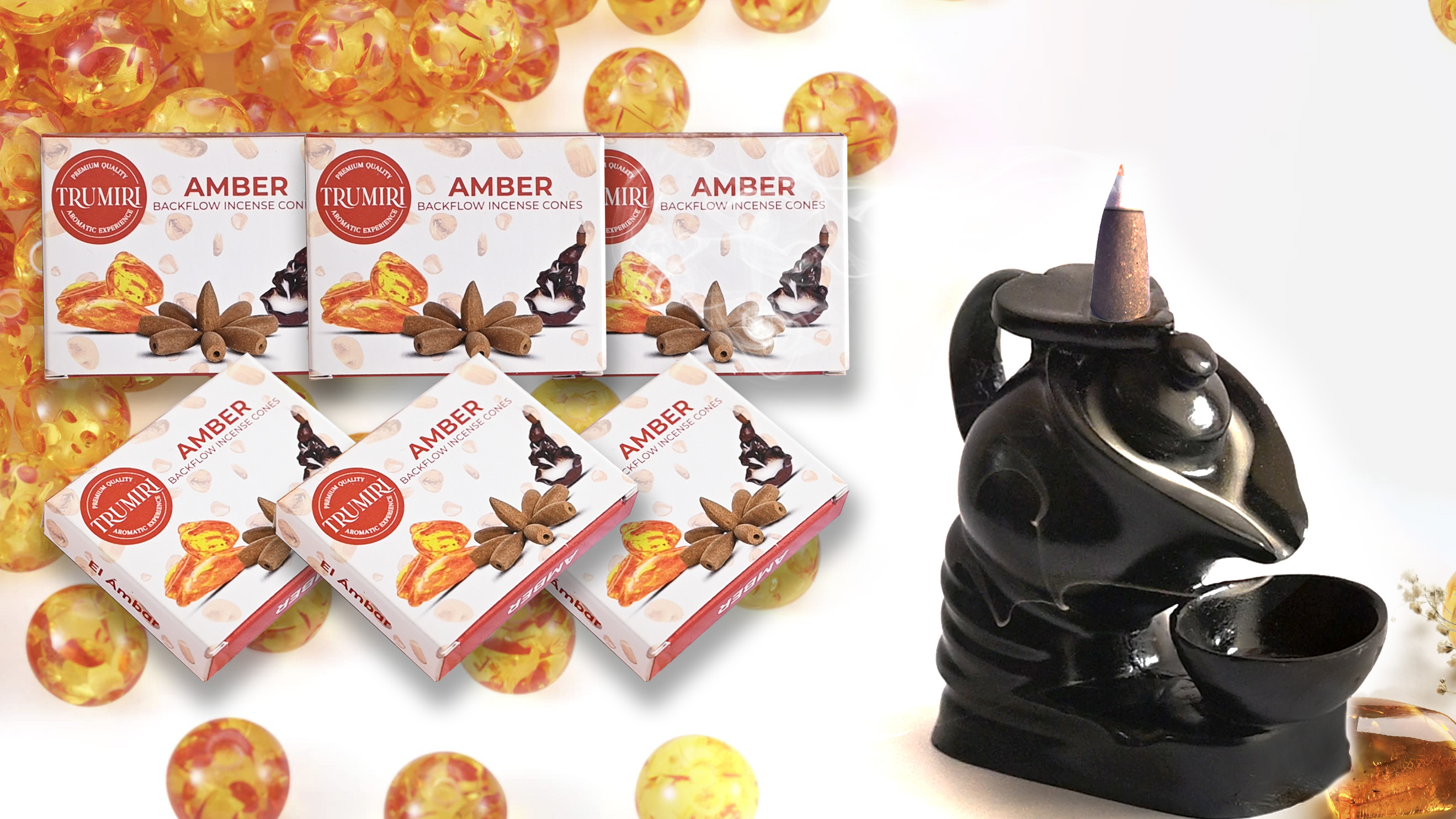 thumbnail video image 2 of Amber Backflow Incense Cones - 60 Cones, Six Packs of 10, Waterfall Effect, 2 of 8