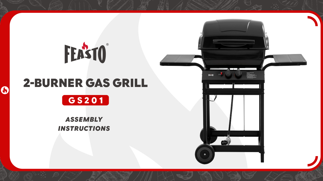 thumbnail video image 2 of FEASTO 2-Burner Propane Grill - 26,500 BTU Compact BBQ with Side Shelves, Ideal for Balcony, Small Patio & Tailgating, 2 of 11