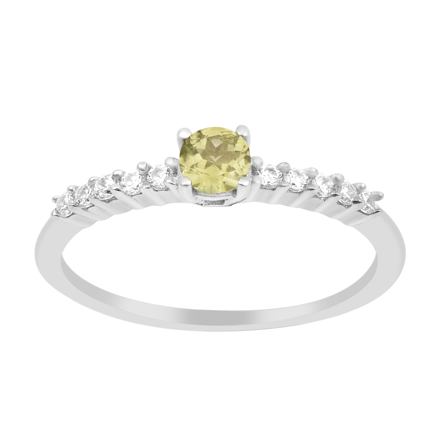 thumbnail video image 2 of 4mm Round Shape Peridot 925 Sterling Silver Solitaire Side Accents Women Promise Ring, 2 of 7