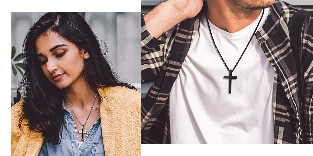 thumbnail video image 2 of Bandmax Stainless Steel Cross Necklaces for Men for Crucifix Cross Pendant Necklace for Christian Faith Jewelry Birthday Father Day Gift for Dad Son Husband Grandpa, 2 of 8