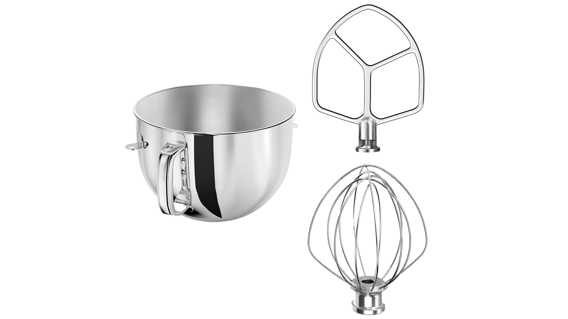 thumbnail video image 2 of Stainless Steel 3-Piece Mixer Set for KitchenAid 6QT Bowl-Lift Stand Mixers, Includes Mixing Bowl with Handle, Flat Beater & Whisk Attachment, Heavy Duty & Dishwasher Safe, 2 of 11