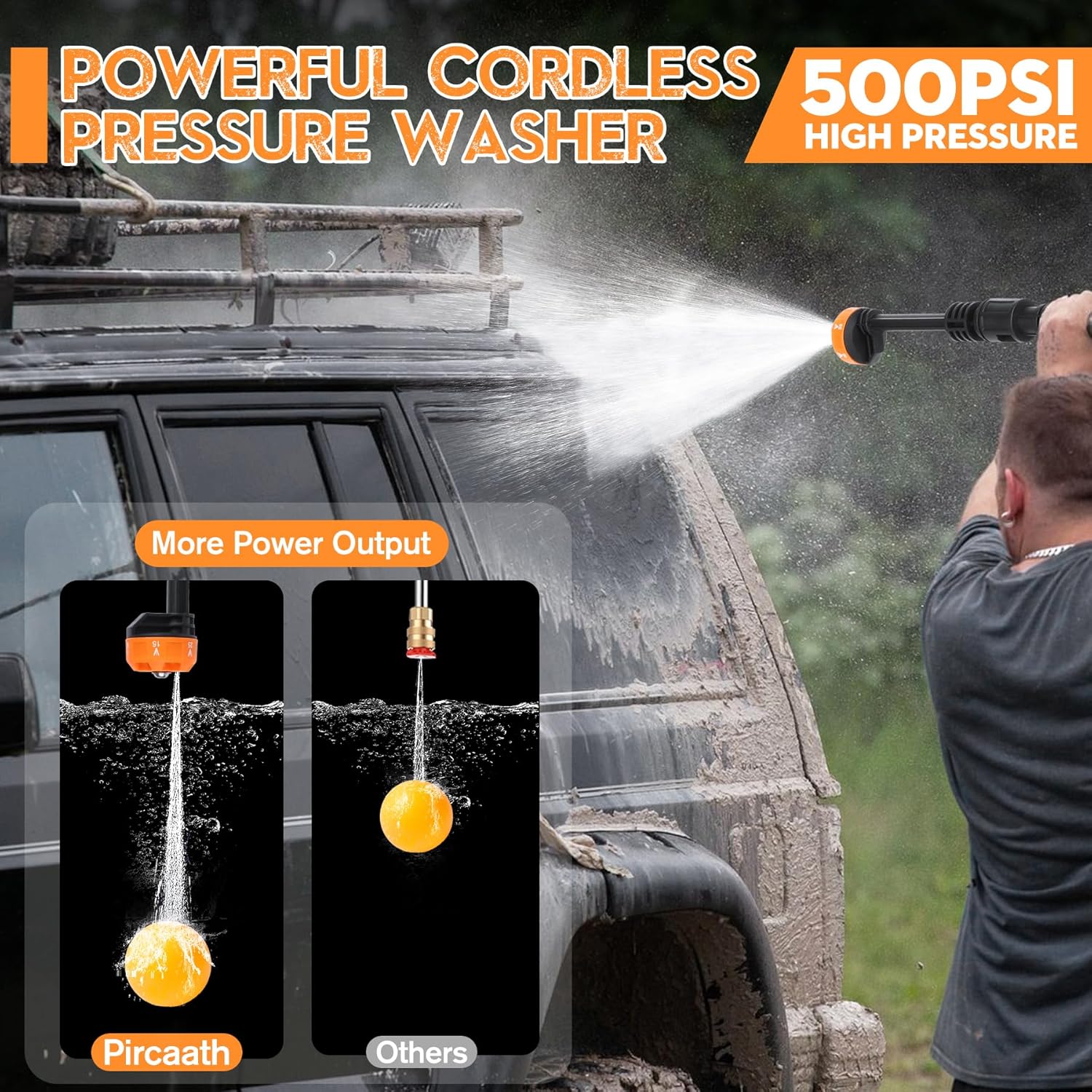 thumbnail video image 2 of X5 Hand Held Pressure Washer,500 Psi Cordless Pressure Washer With 16ft Detachable Hose For Car, Garden, Floor Washing, 2 of 8