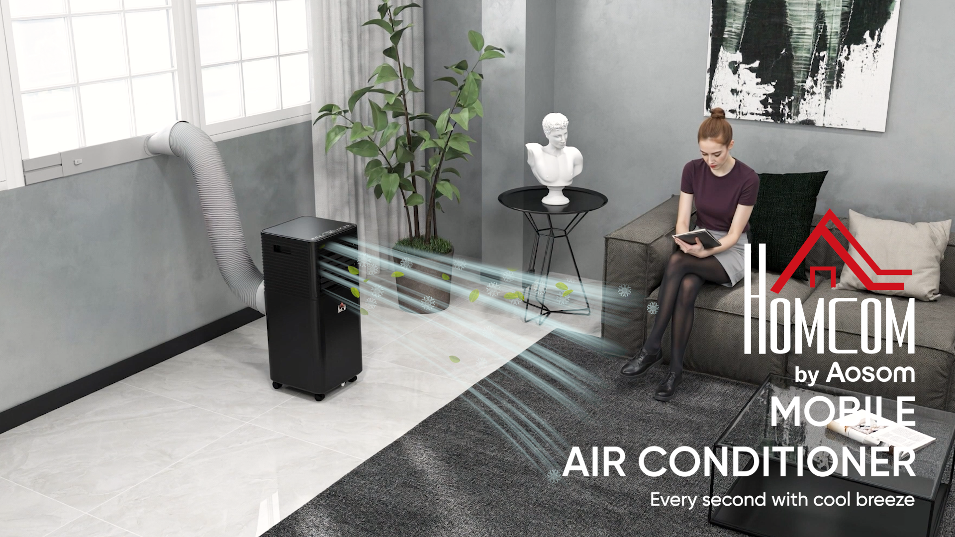 thumbnail video image 2 of HOMCOM 8000 BTU Portable Air Conditioner with Remote, LED Display, 24H Timer, Black, 2 of 9