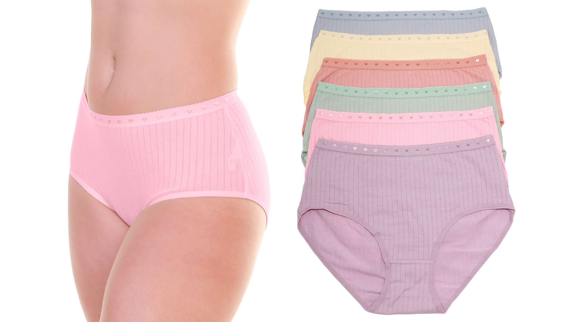 thumbnail video image 2 of Angelina Women's Cotton Mid Rise Brief Panties with Jacquard Elastic Waistband (12-Pack), 2 of 8