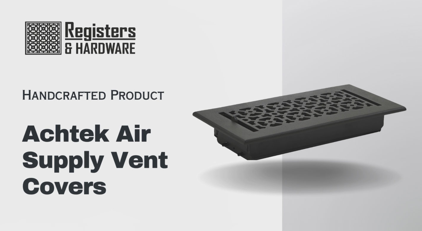 thumbnail video image 2 of SET of 7 Achtek Air Supply Vent 4"x 10" Duct Opening (Overall 5-1/2"x 11-3/4") Solid Cast Aluminum Register Cover || Powder Coated Black No holes, 2 of 9