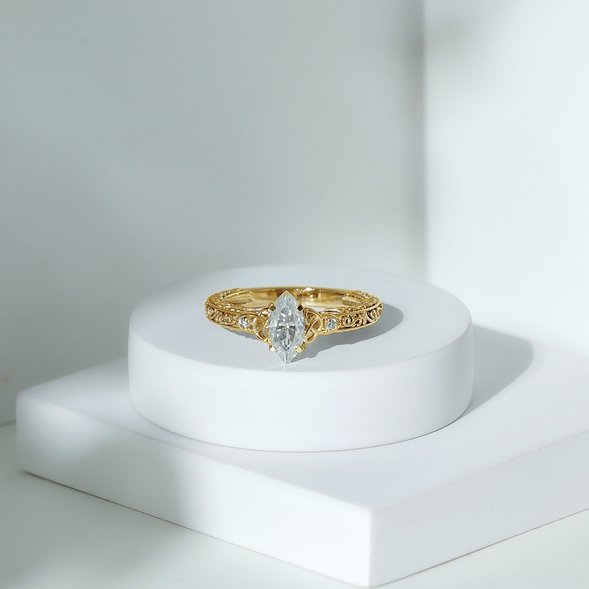 thumbnail video image 2 of Rosec Jewels Lab Grown Diamond Marquise Engagement Ring 1 Ct - 5X10 mm - Celtic Knot Ring - EF-VS Grade, 18K White Gold, US 11.00, 2 of 9