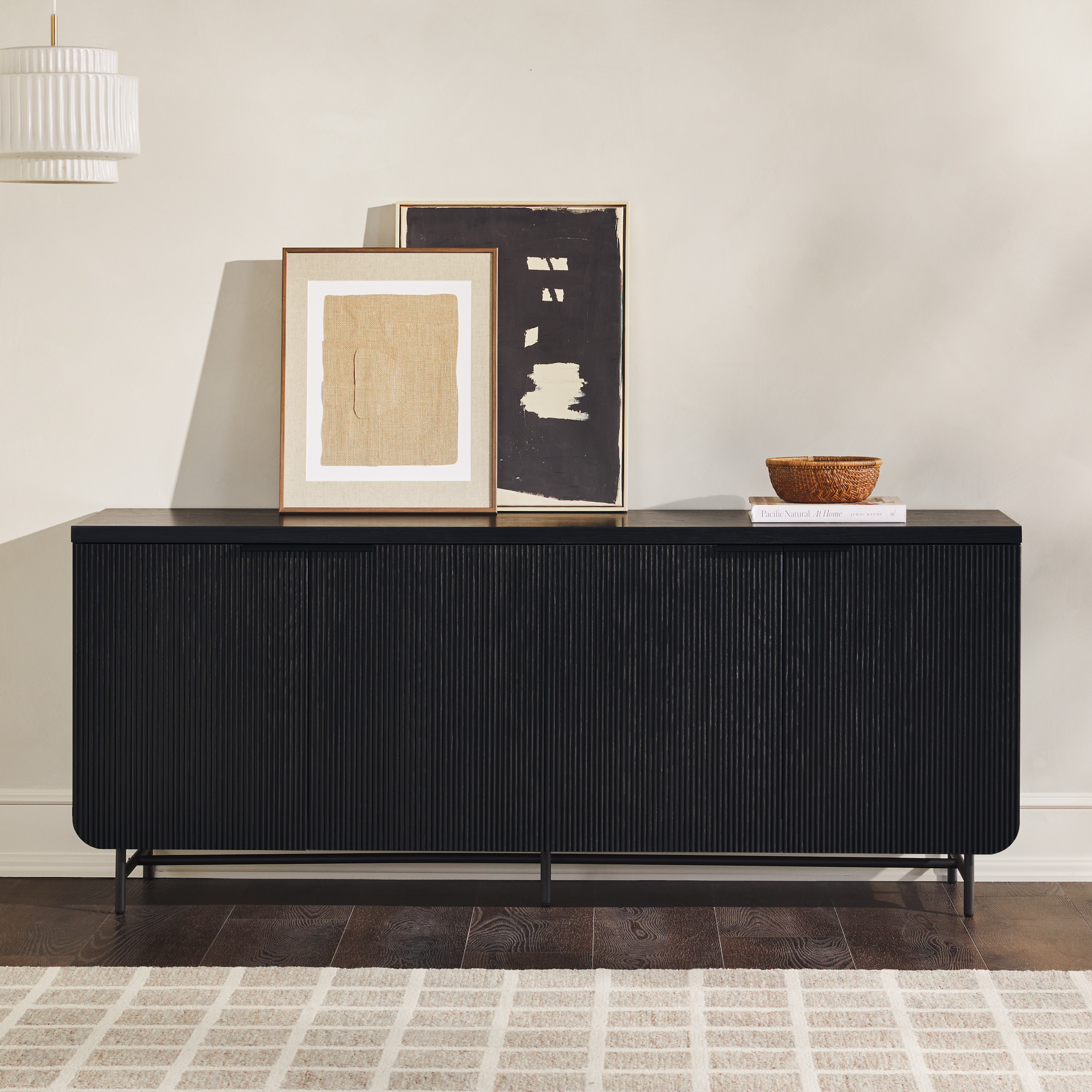 thumbnail video image 2 of Walker Edison 69" Scandinavian 4-Door Reeded-Front Sideboard, Black, 2 of 16
