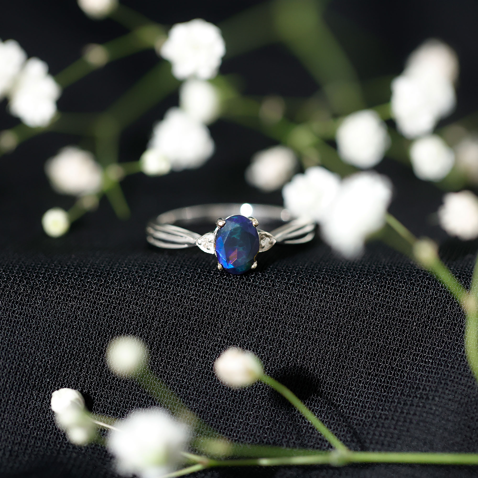 thumbnail video image 2 of Rosec Jewels Real Black Opal Oval Engagement Ring for Women - 5X7 mm - Black Opal Diamond Ring - AAA Grade - With Jewelry Box, 925 Sterling Silver, US 4.00, 2 of 8