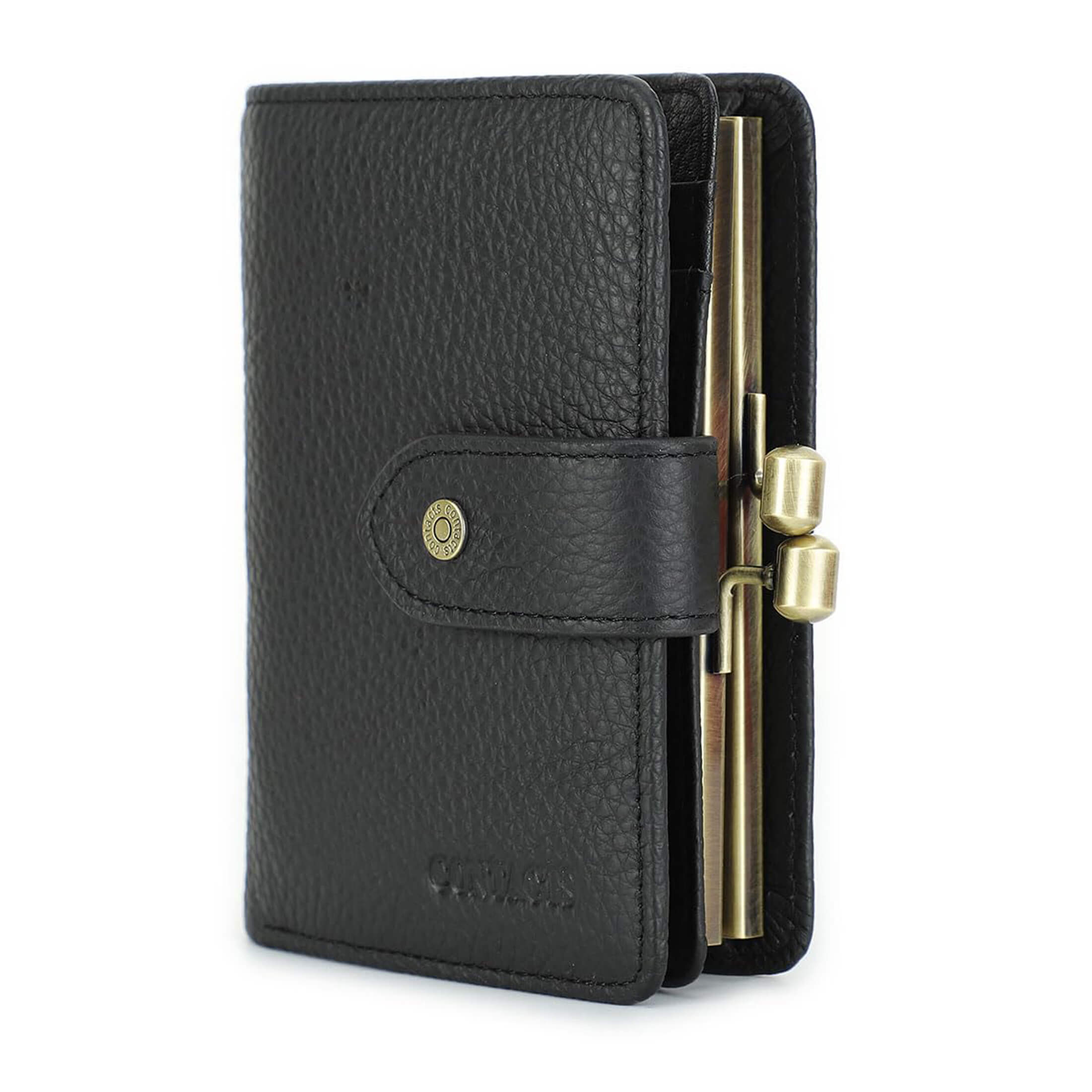 thumbnail video image 2 of Contact's Full Grain Leather Kiss Lock Wallet for Women Kiss Clasp Coin Purse Small Bifold Card Holder with Rfid Blocking (Black), 2 of 8