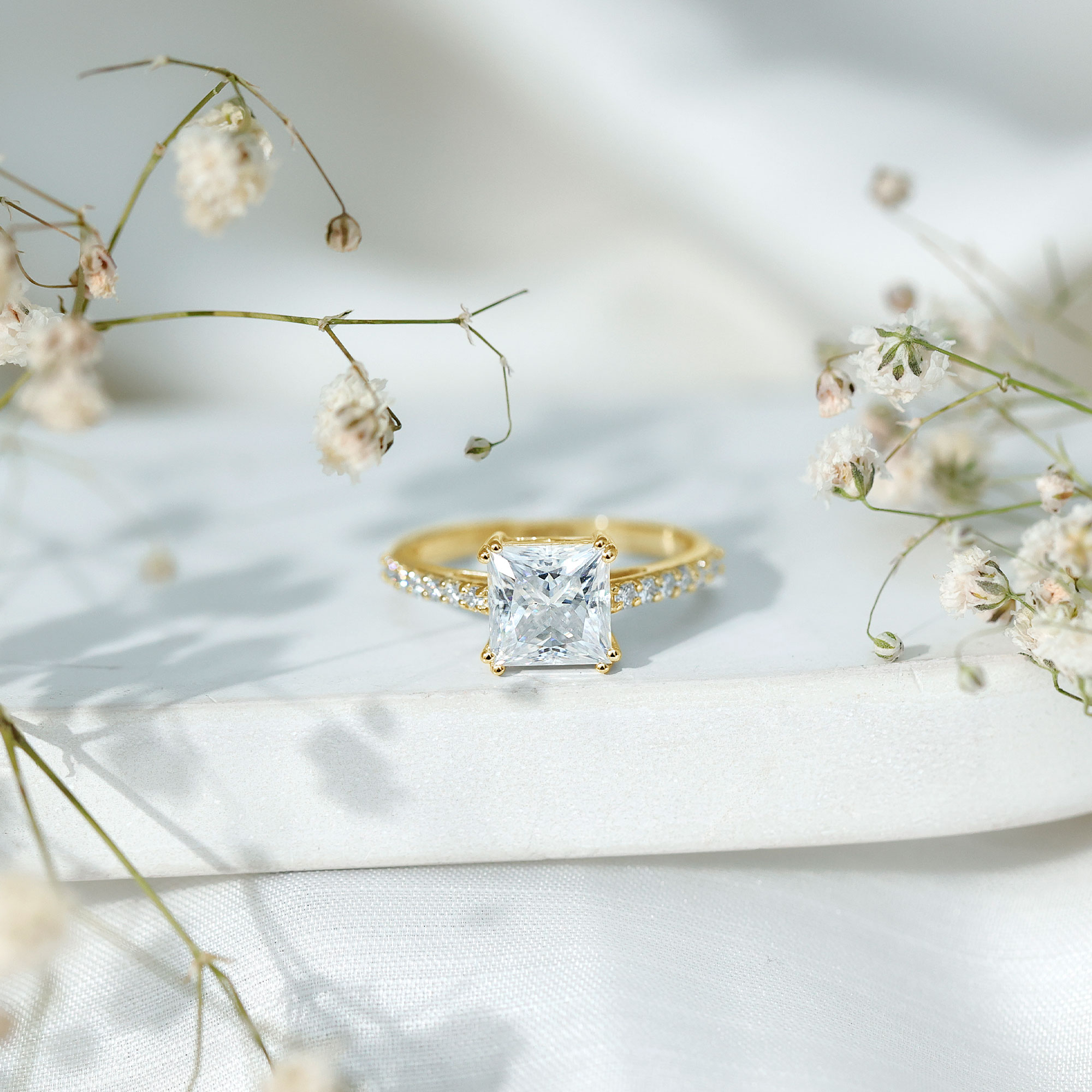 thumbnail video image 2 of Rosec Jewels Sterling Silver Princess Cut Engagement Ring (8 mm) - 3 Carat Moissanite Ring for Women - 925 Statement Ring, US 6.00, 2 of 8