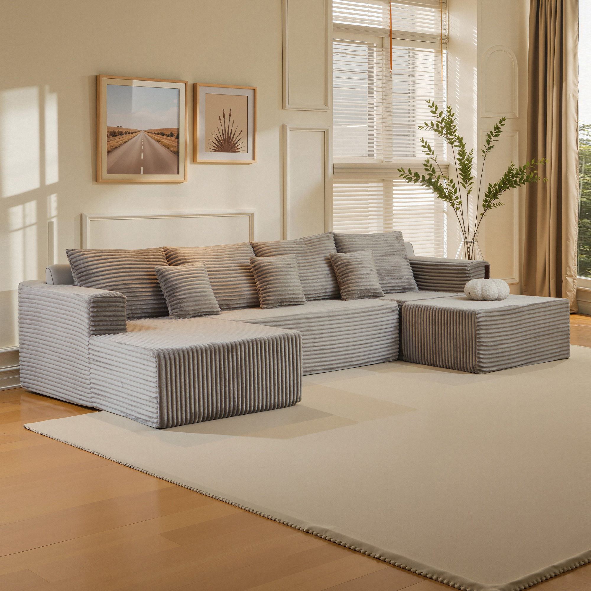 thumbnail video image 2 of Liaroo 134.7" Sectional Sofa, Boneless Couch, U-Shaped Couches with Chaise No Assembly Required Modular Cloud Sofa for Living Room Apartment Theater Room, 2 of 13